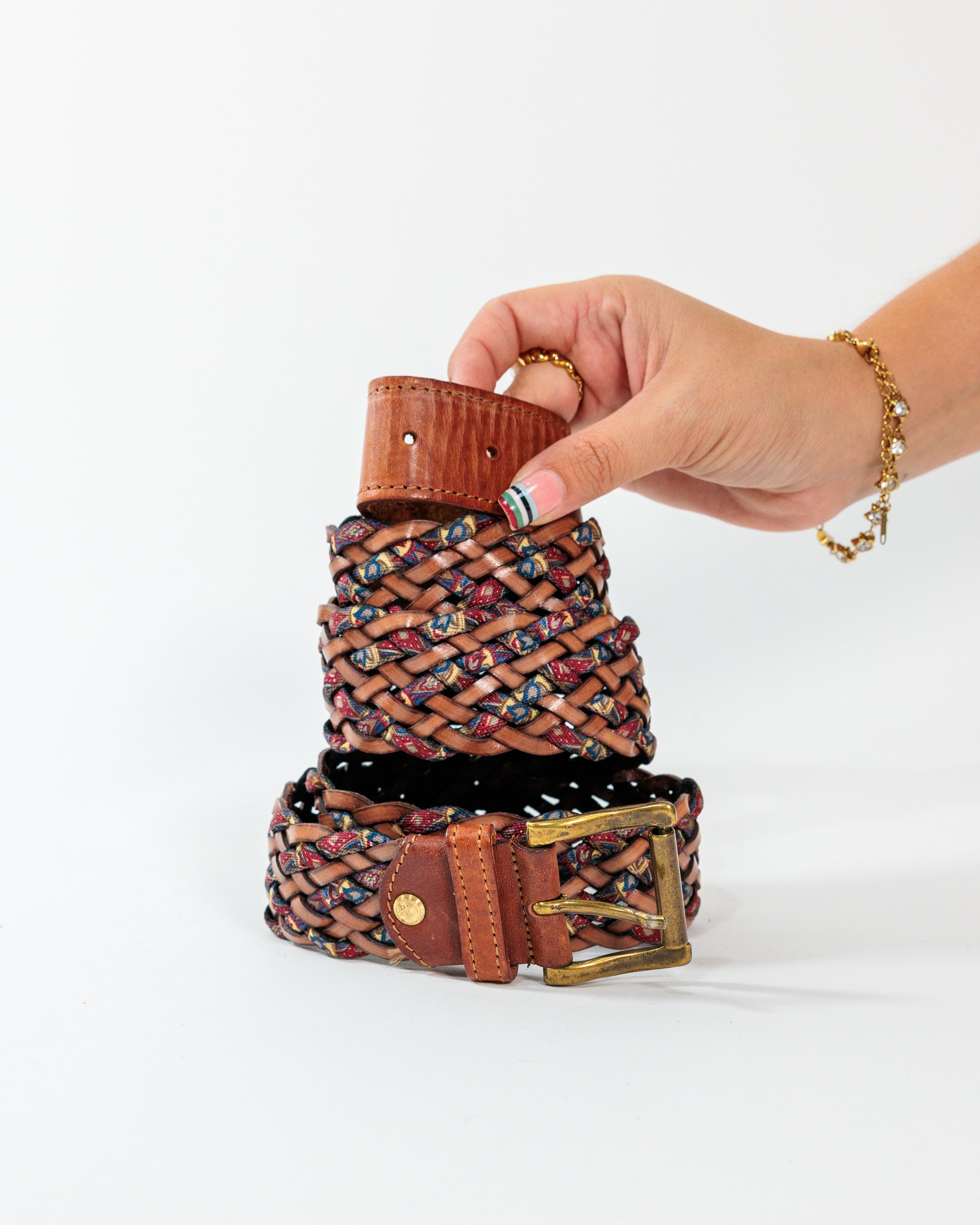 Brown Paisley Woven Leather Belt