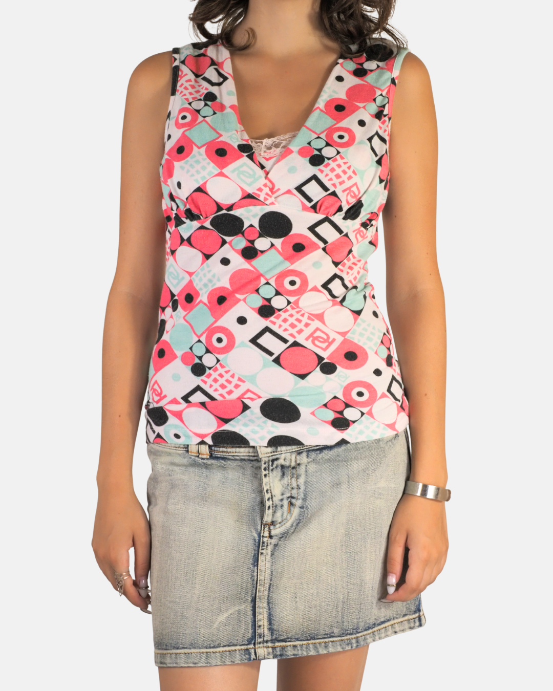 Y2K Geometric V-Neck Top - Blu Deise