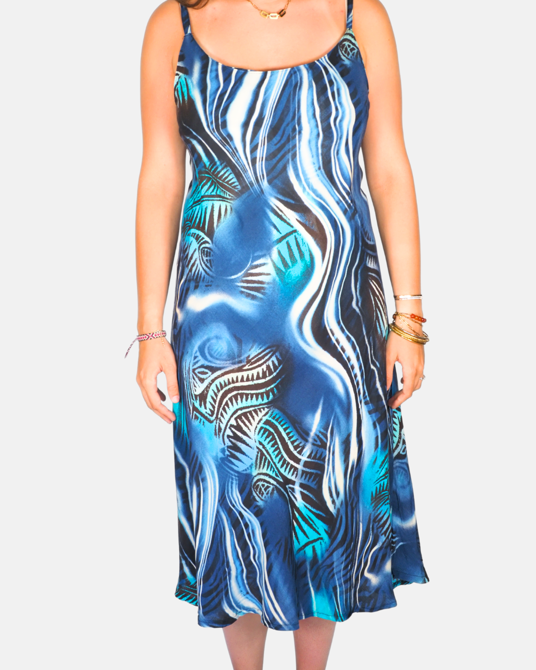 Made in Italy Ocean Wave Abstract Slip Dress