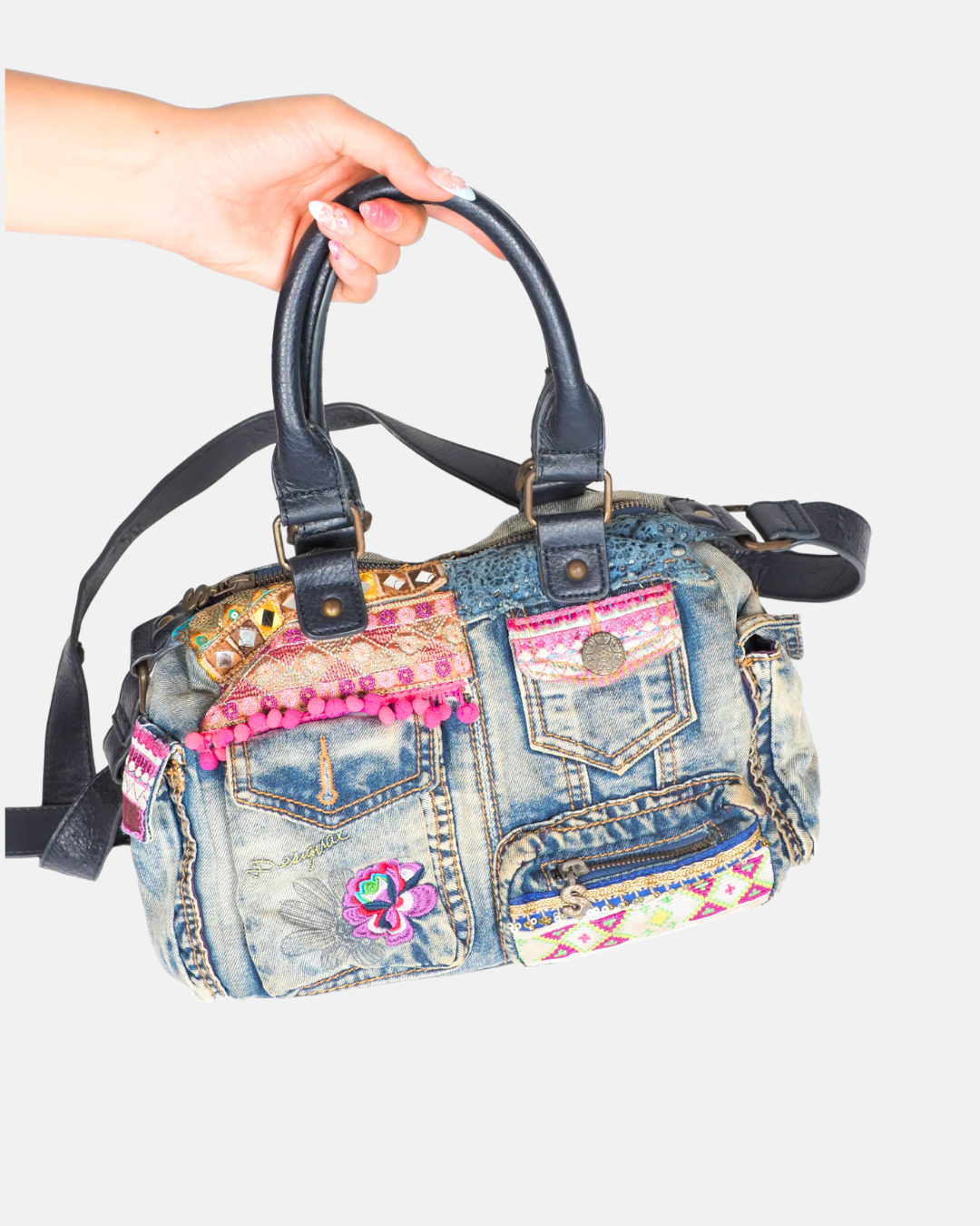 Boho Patchwork Denim Satchel