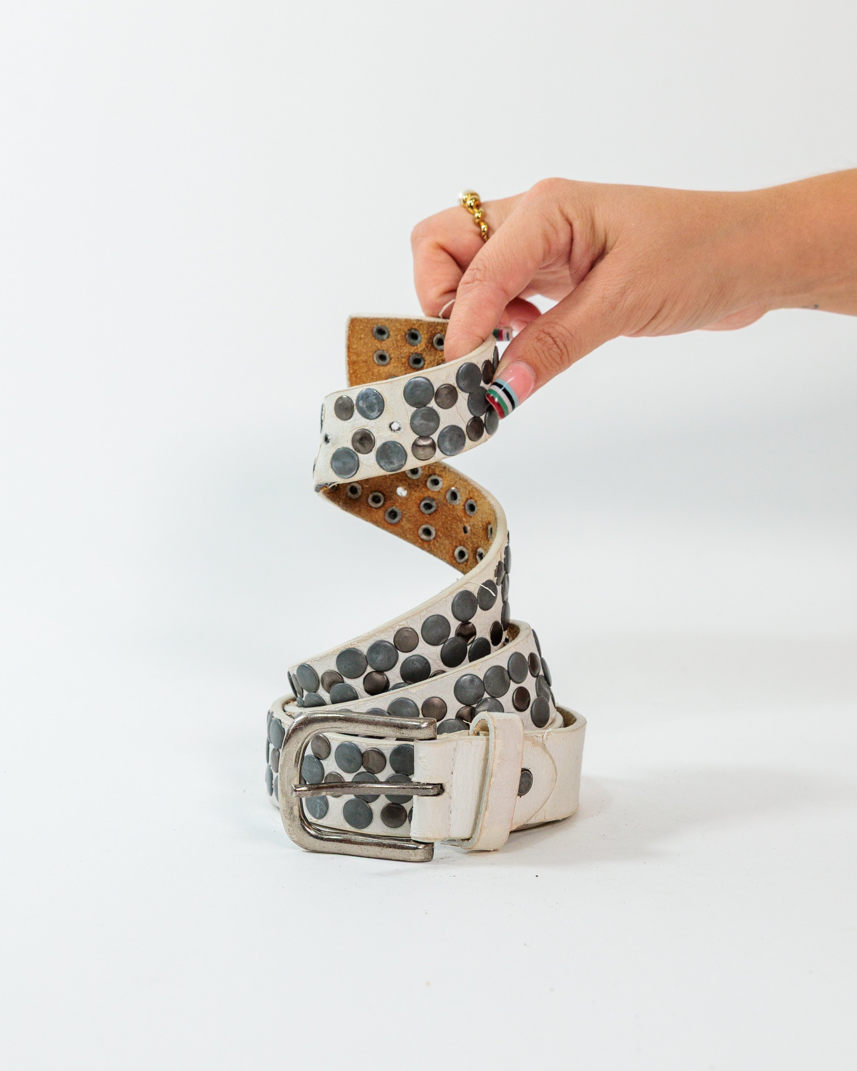Cream Multi-Stud Wide Belt