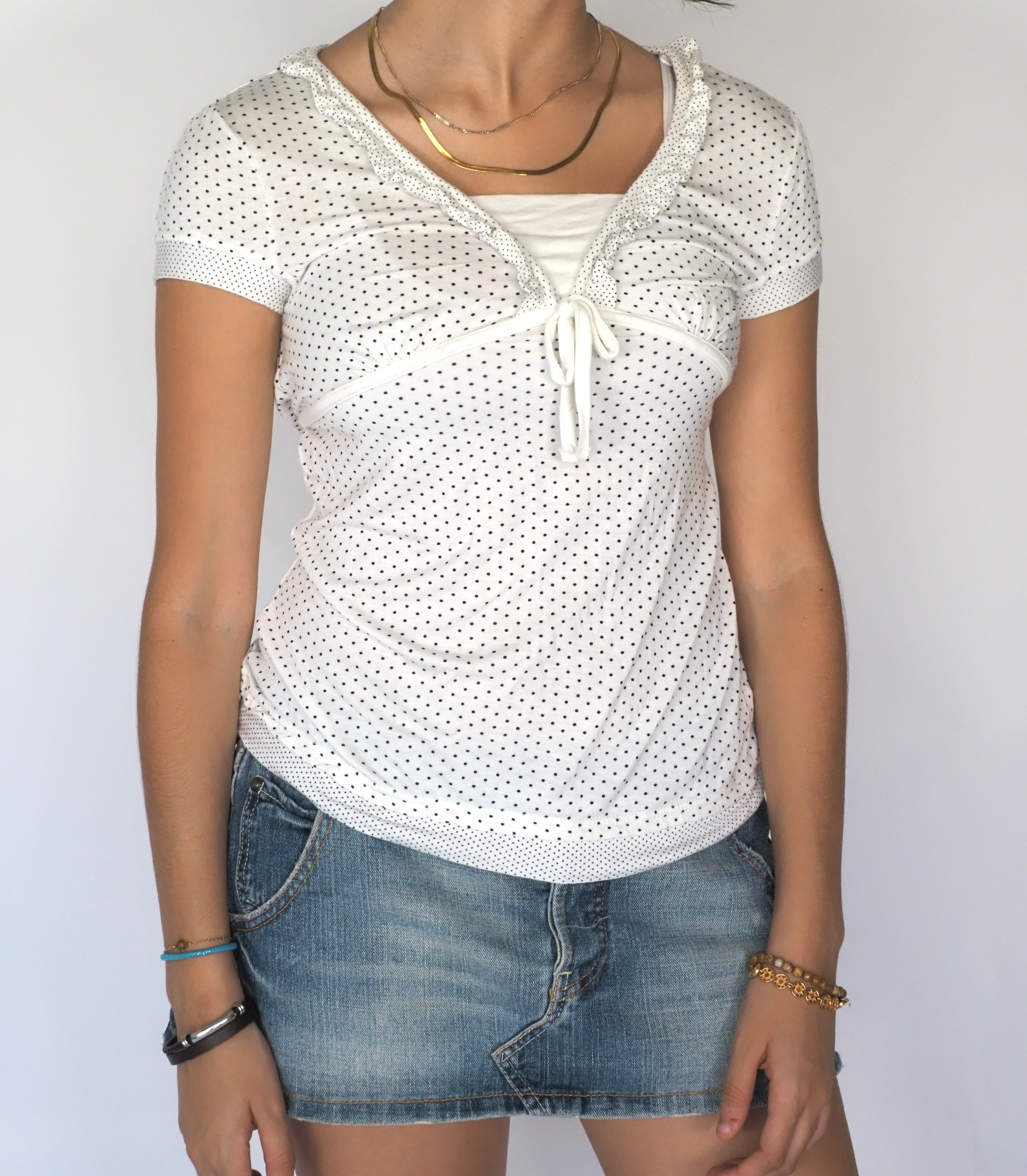 Colours of the World White Polka Dot Ruched Tie-Front Top