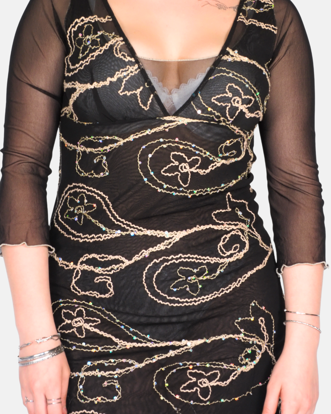 Anna.D Vintage Black Sheer Sequin Embellished Mini Dress