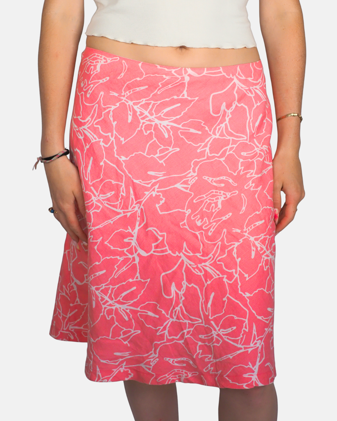 Pink Tropical Floral Midi Skirt by Yessica