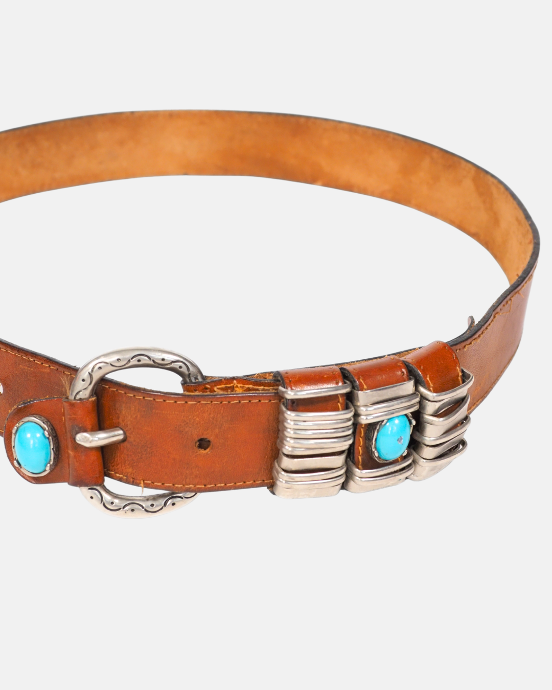 Brown Leather Turquoise Detail Belt