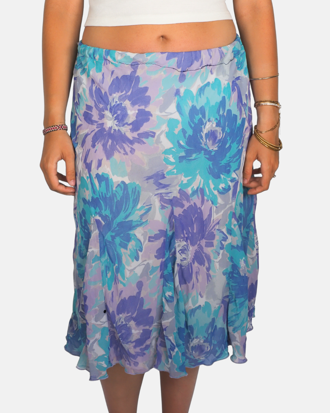 Blue & Lilac Watercolour Floral Midi Skirt by Marks & Spencer