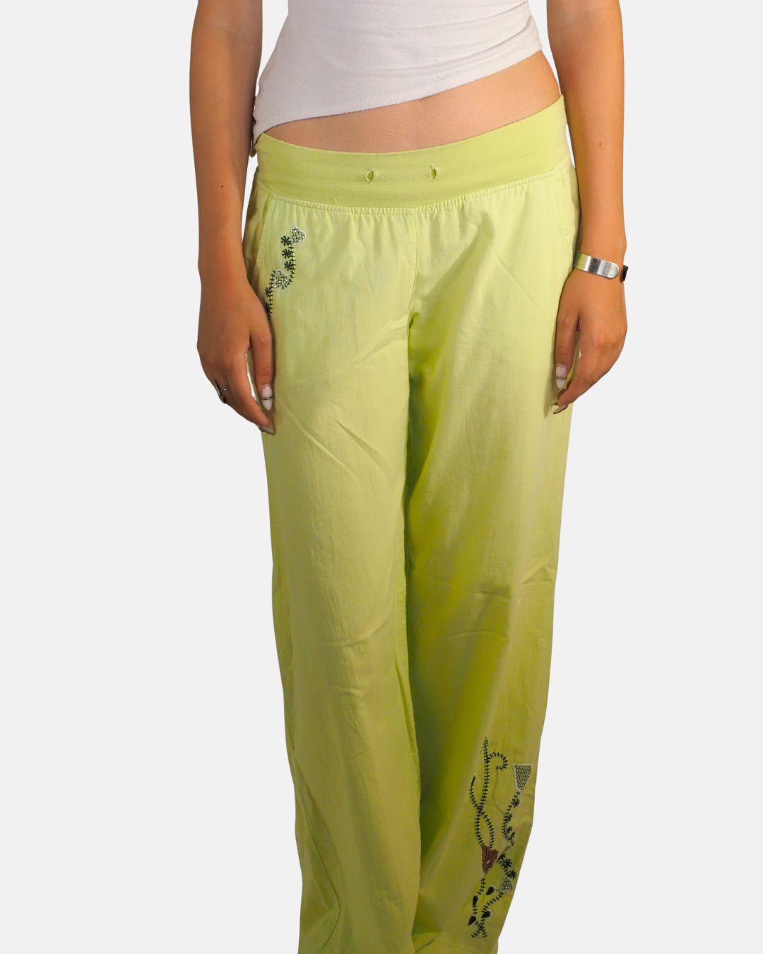 Lime Embroidered Wide Leg Trousers - WELLHOPPA
