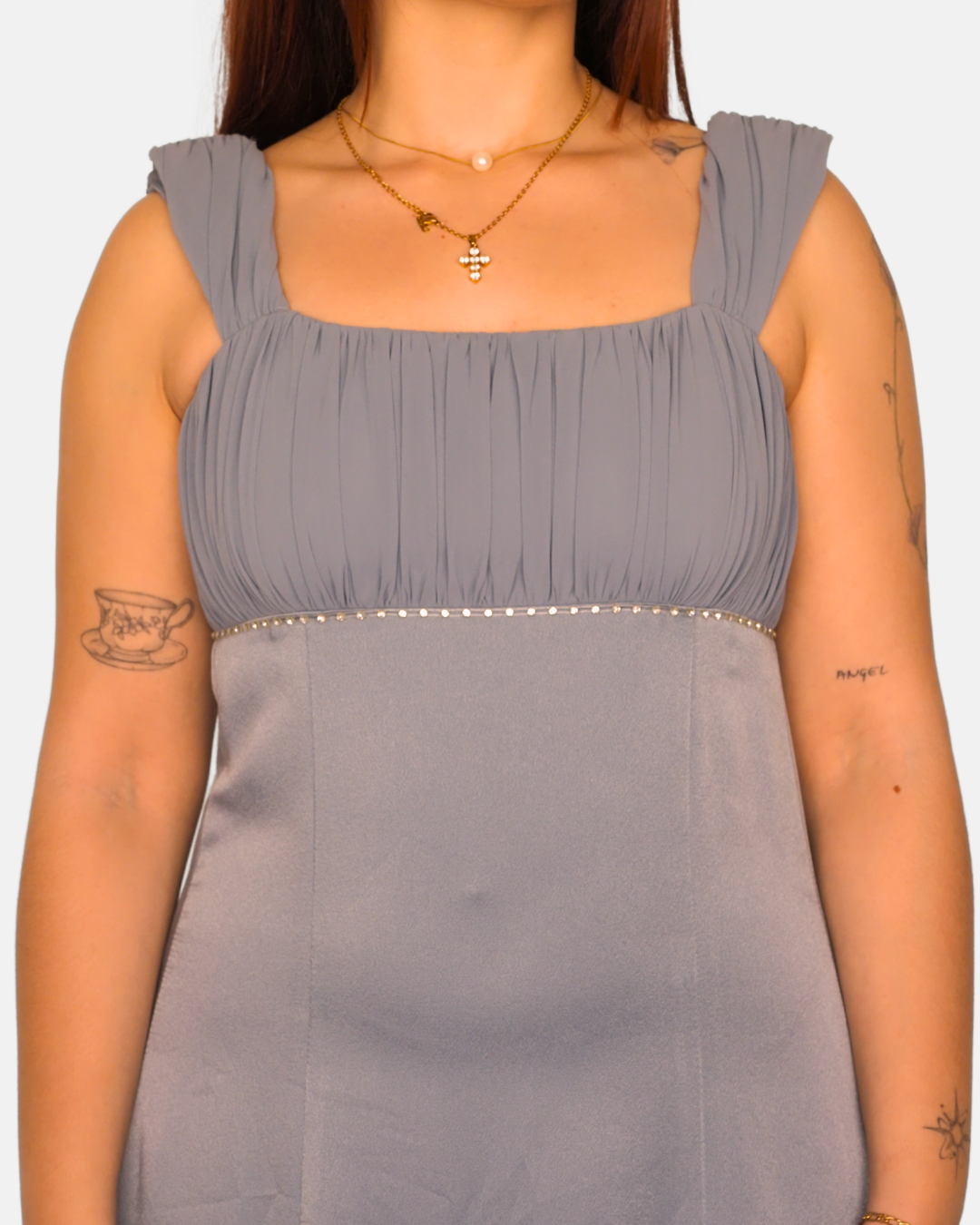 Blue-ish  Grey  Satin Maxi Dress