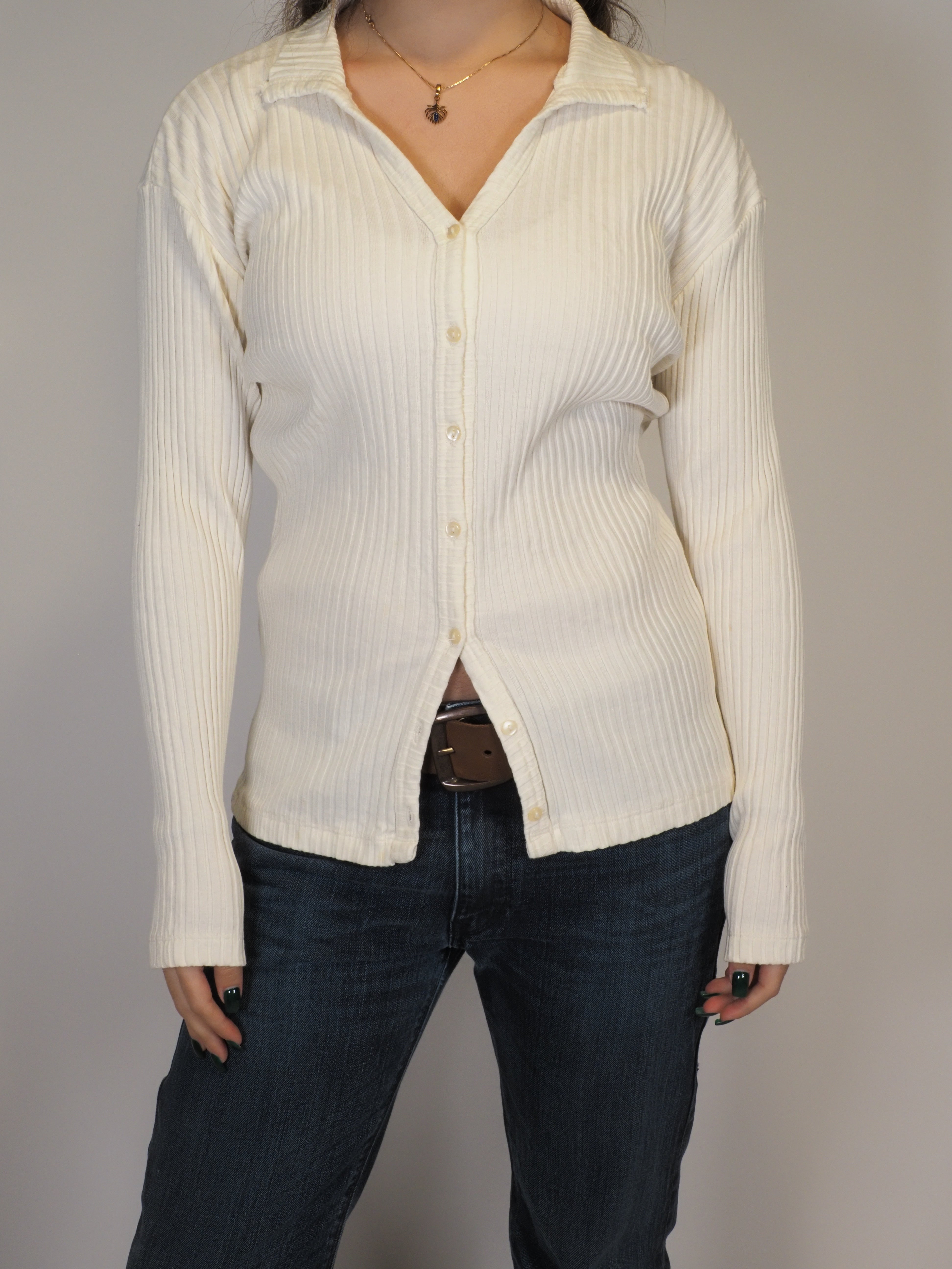 Cream Ribbed Button-Up Top – Cherignon Girl