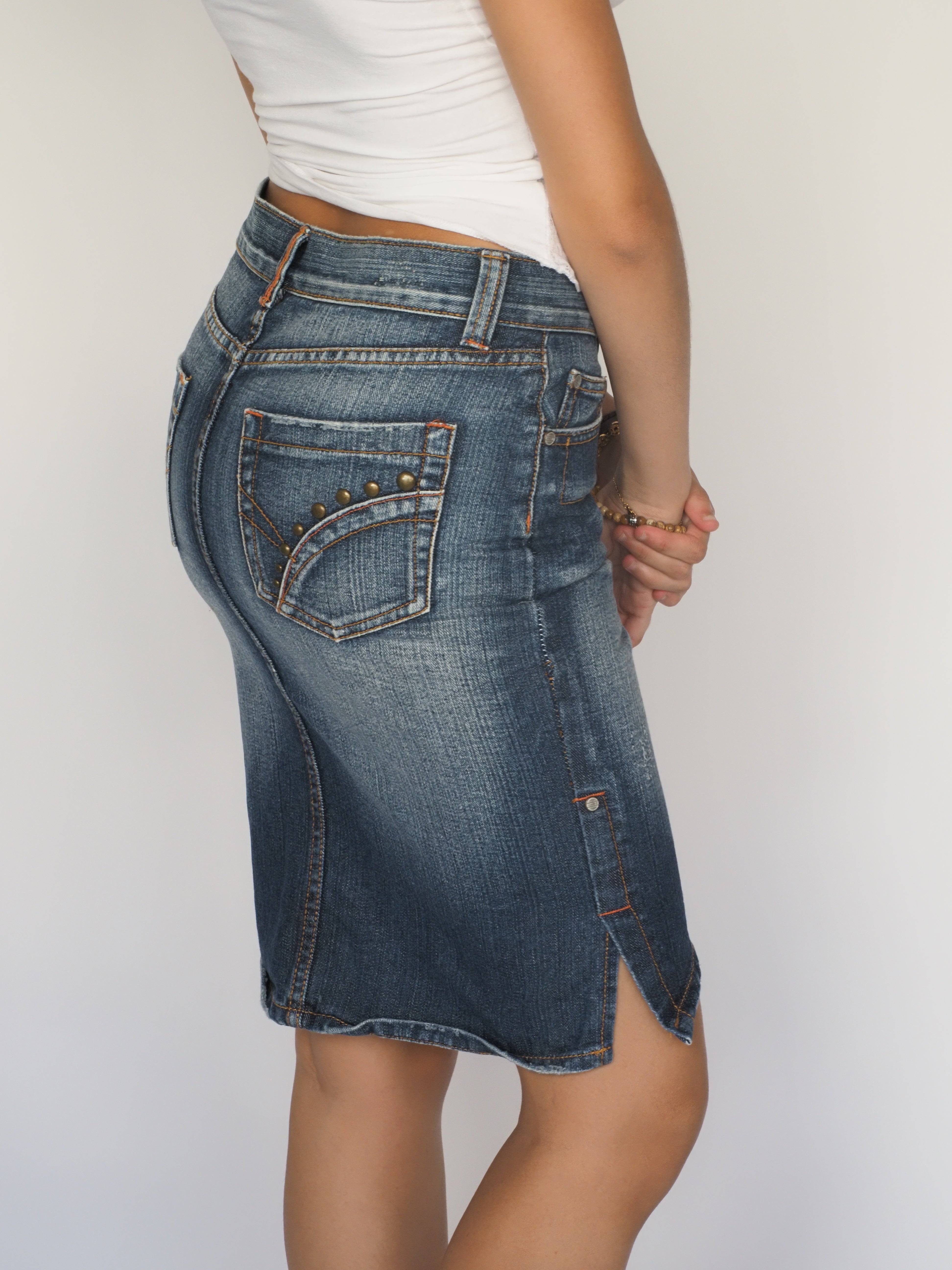 Asymmetric Hem Denim Mini Skirt