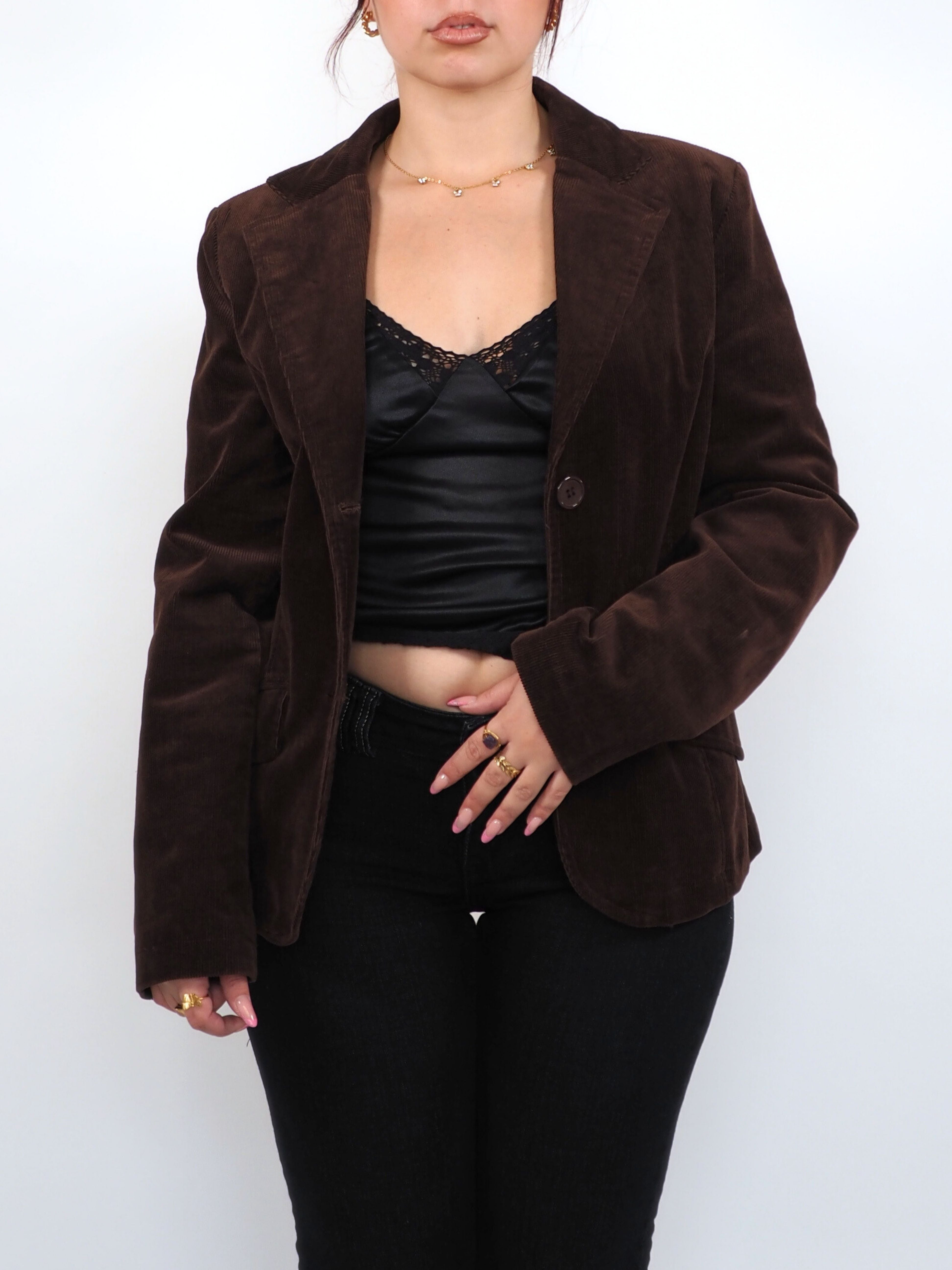 Vintage Anima Bella Chocolate Brown Corduroy Blazer Jacket