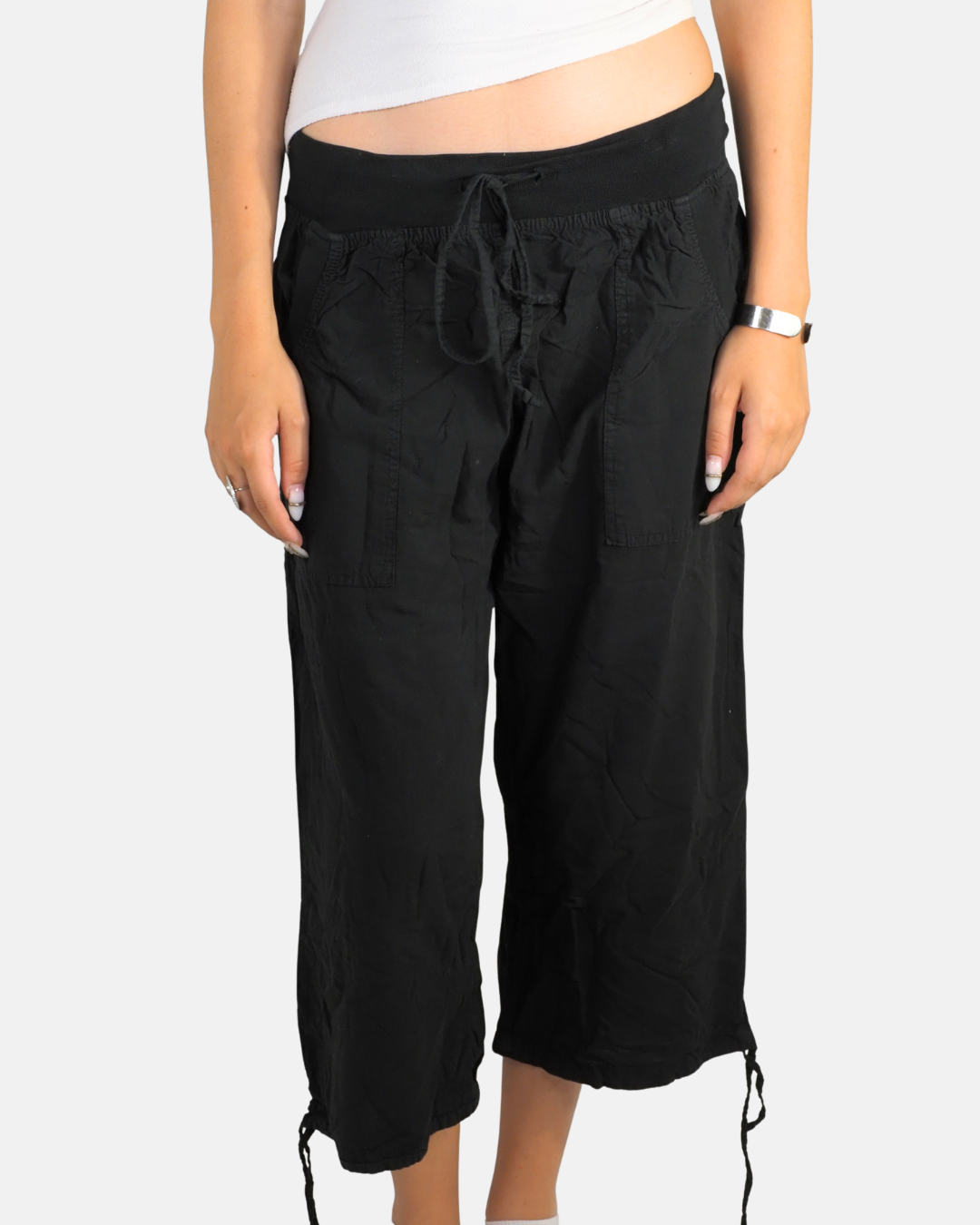Black Drawstring Cargo Capri Pants - Max & Liu