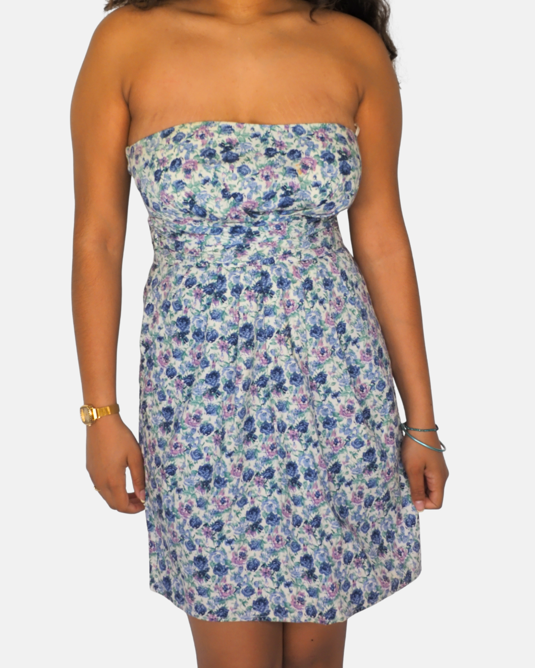 Cookie Seven Blue Floral Strapless Mini Dress