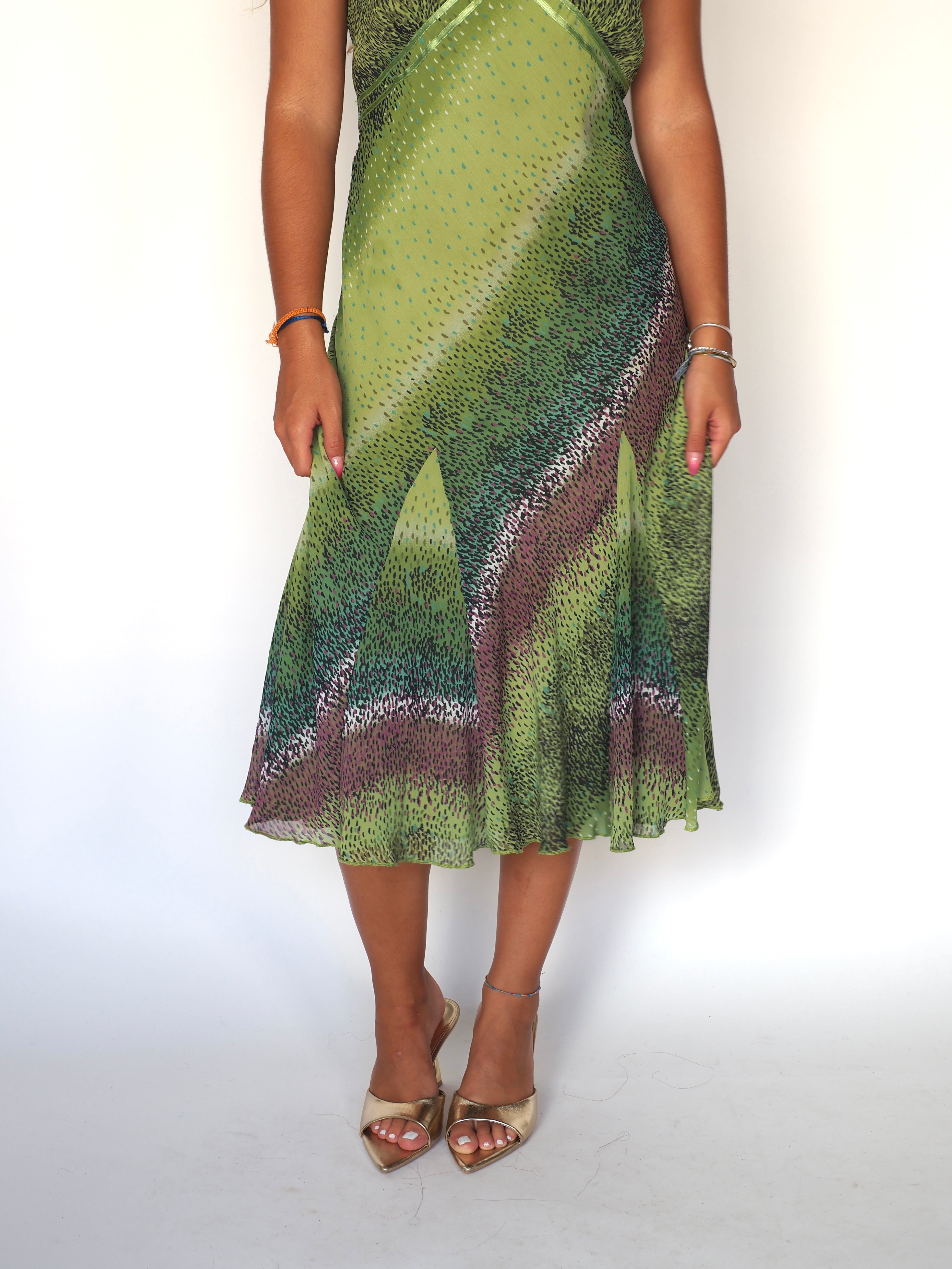 Isle & Bloom “Olive Mirage” Flare-Hem Midi
