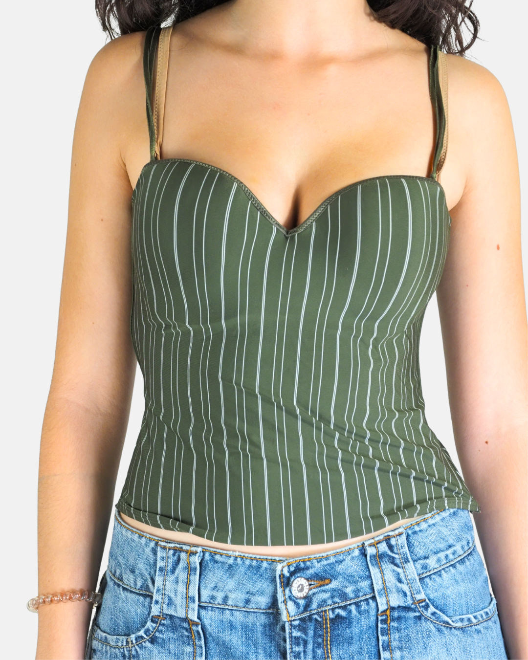 Dusty Green Pinstripe Bustier Top