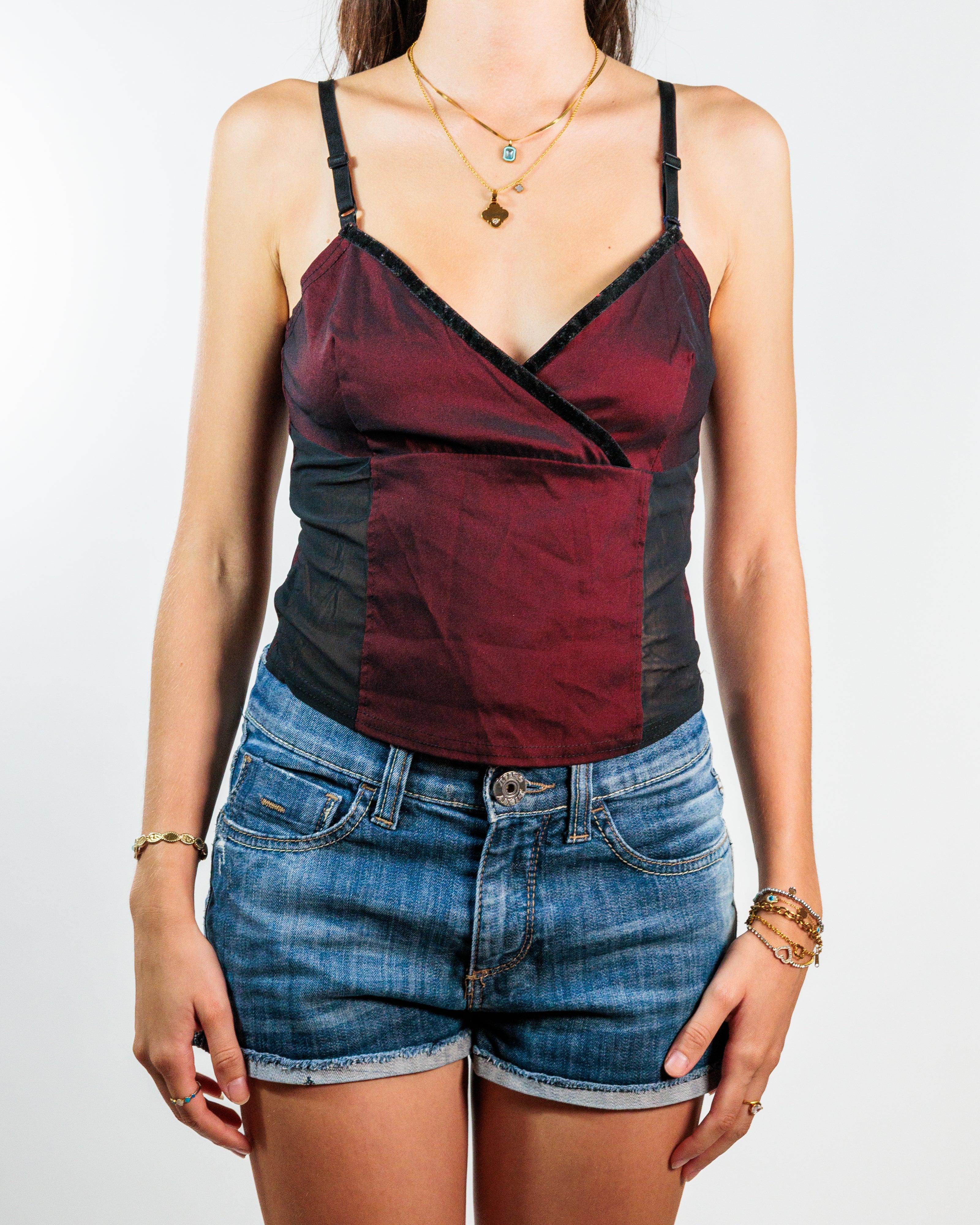 Burgundy Satin Panelled Camisole - Miss Selfridge