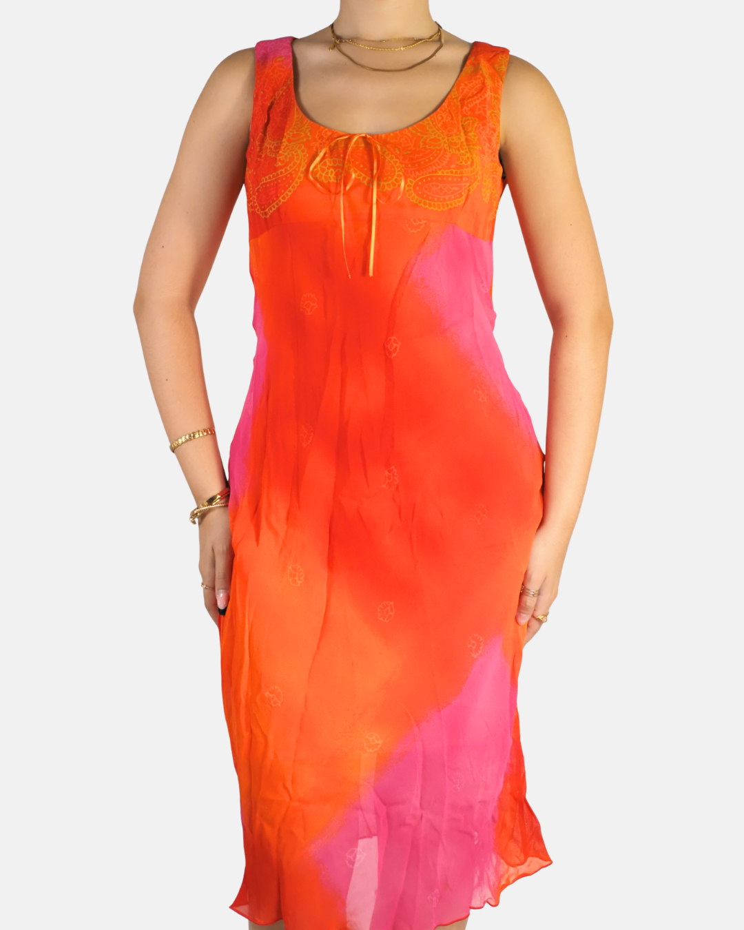 Y2K Orange & Pink Watercolor Midi Dress - Wallis