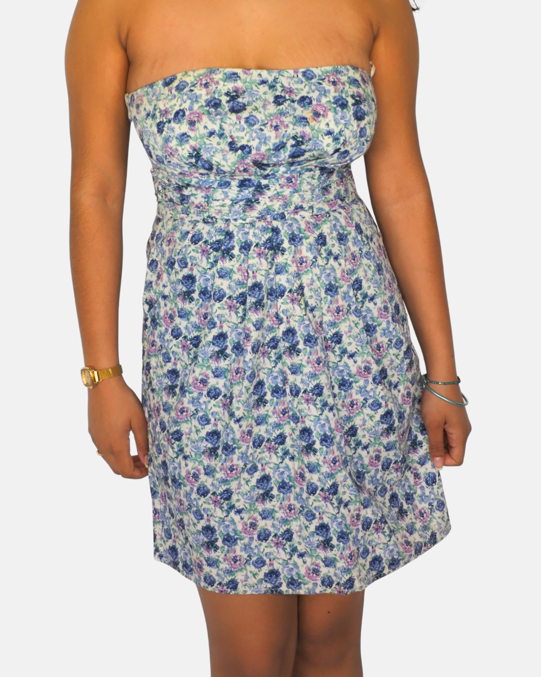 Cookie Seven Blue Floral Strapless Mini Dress