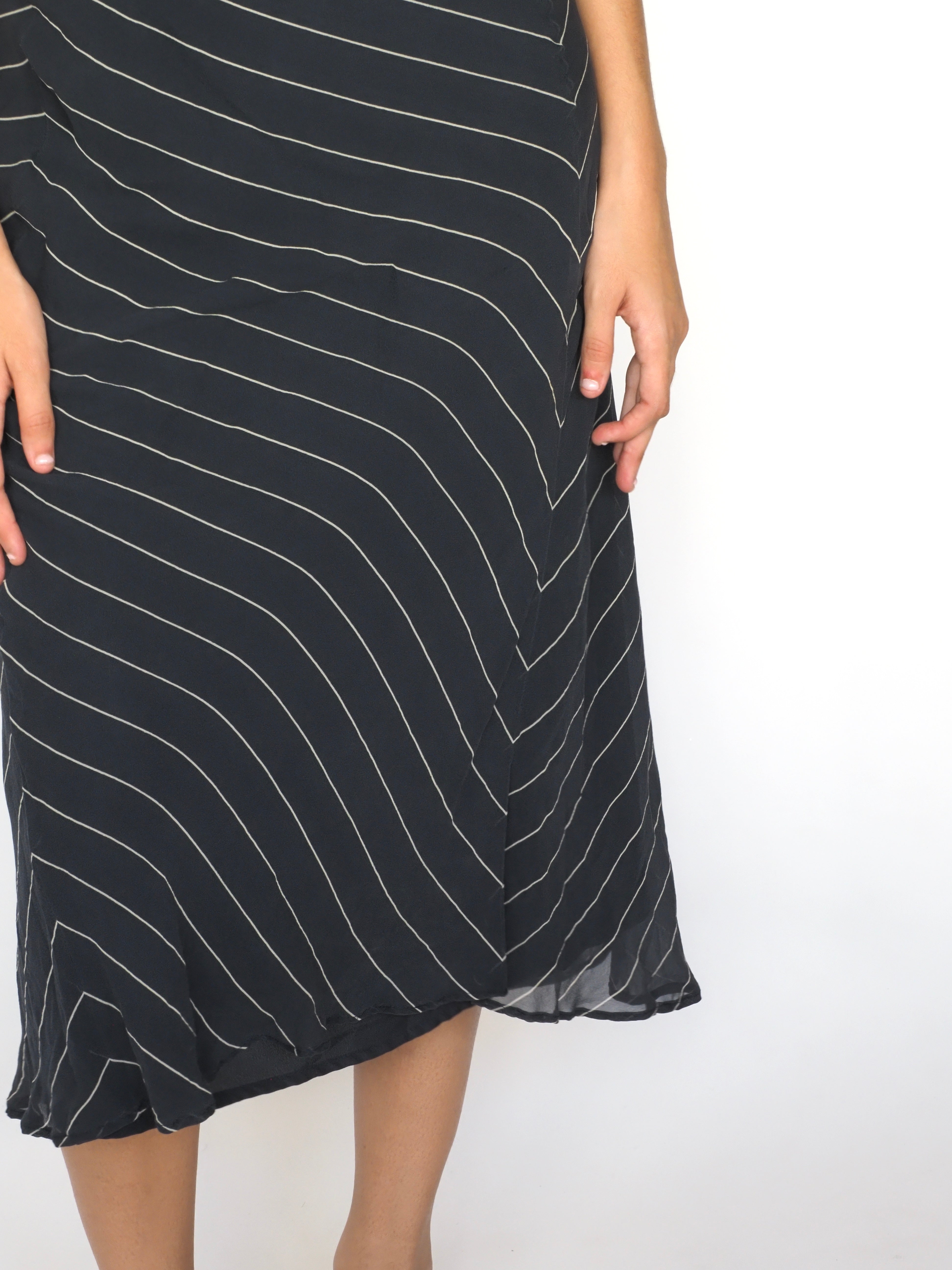 Black Diagonal Stripe Midi Skirt