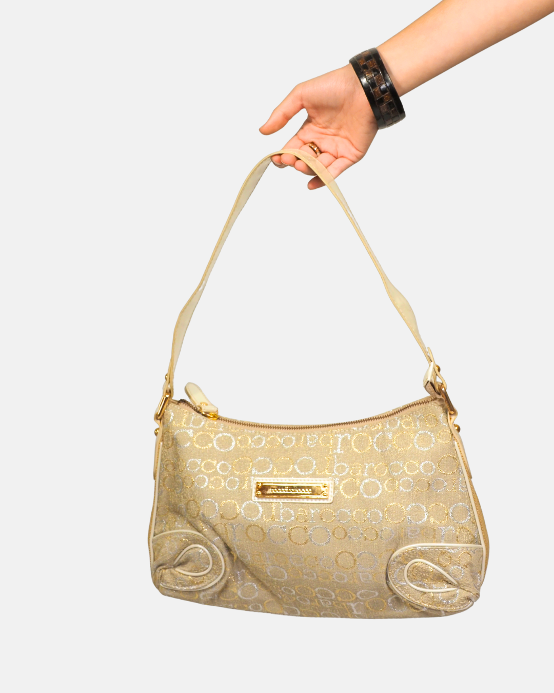 Roccobarocco Y2K Gold Monogram Baguette Shoulder Bag