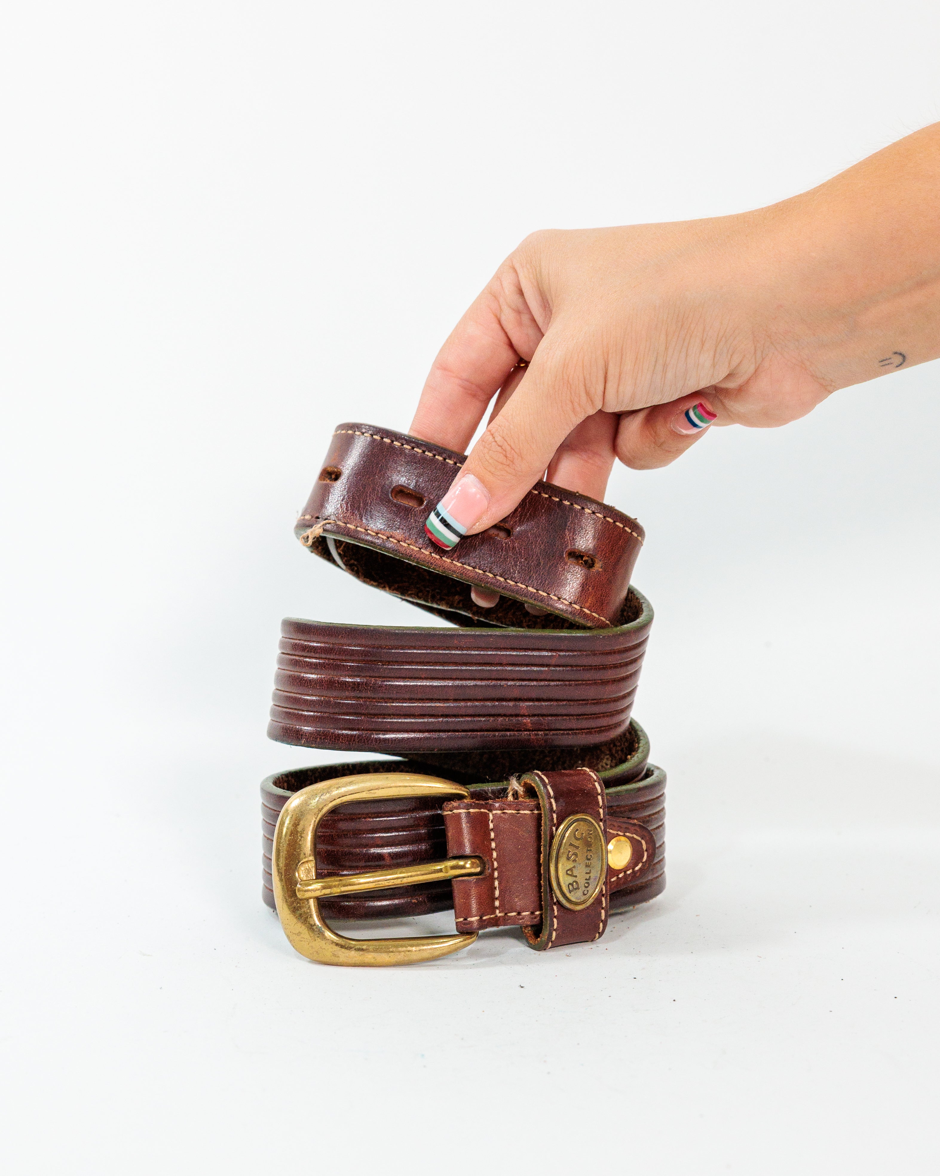 Brown Ribbed Leather Belt - BAST Collection