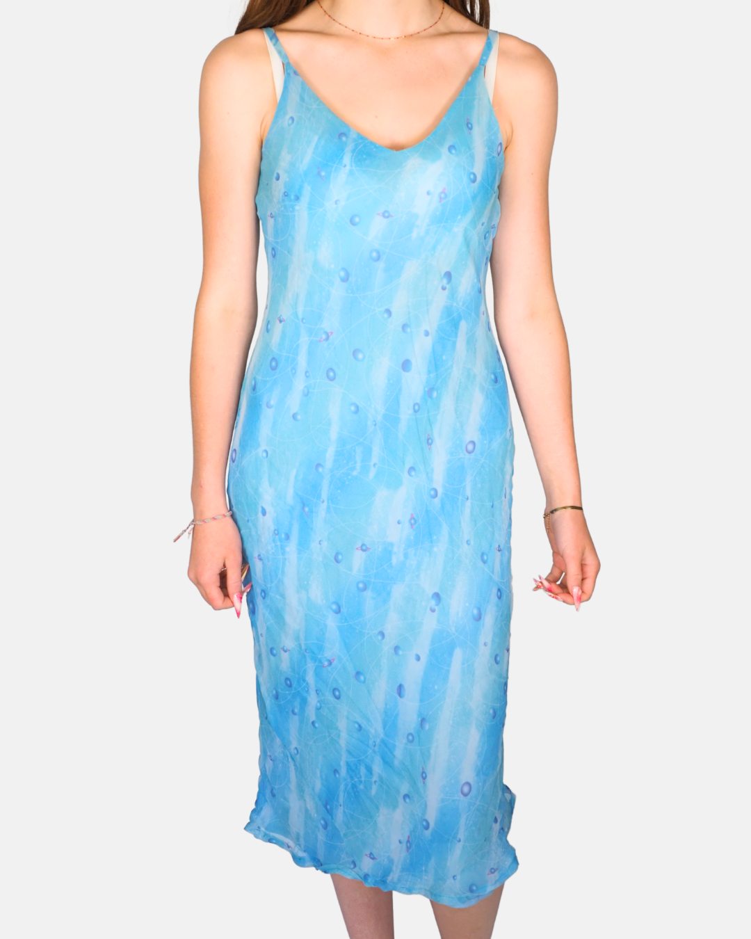 Miss Anne Aqua Sheer Mesh Slip Midi Dress
