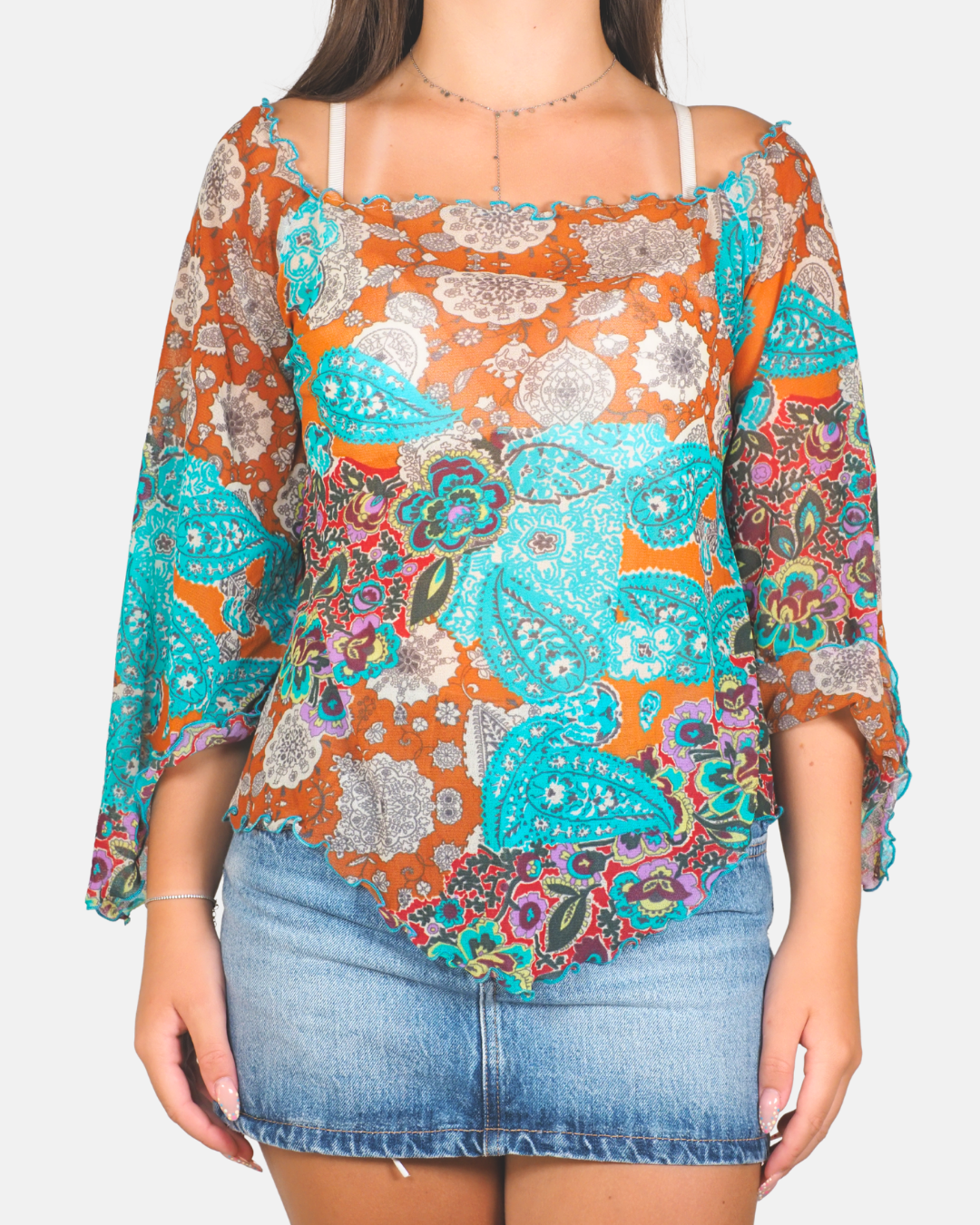 Orange Turquoise Paisley Handkerchief Top