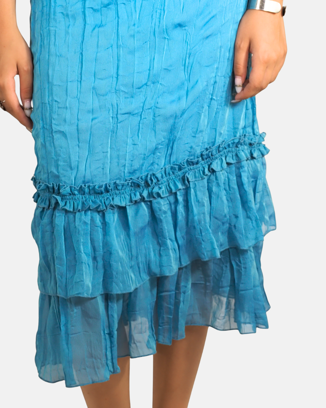 Turquoise Tiered Ruffle Midi Skirt - Good Look