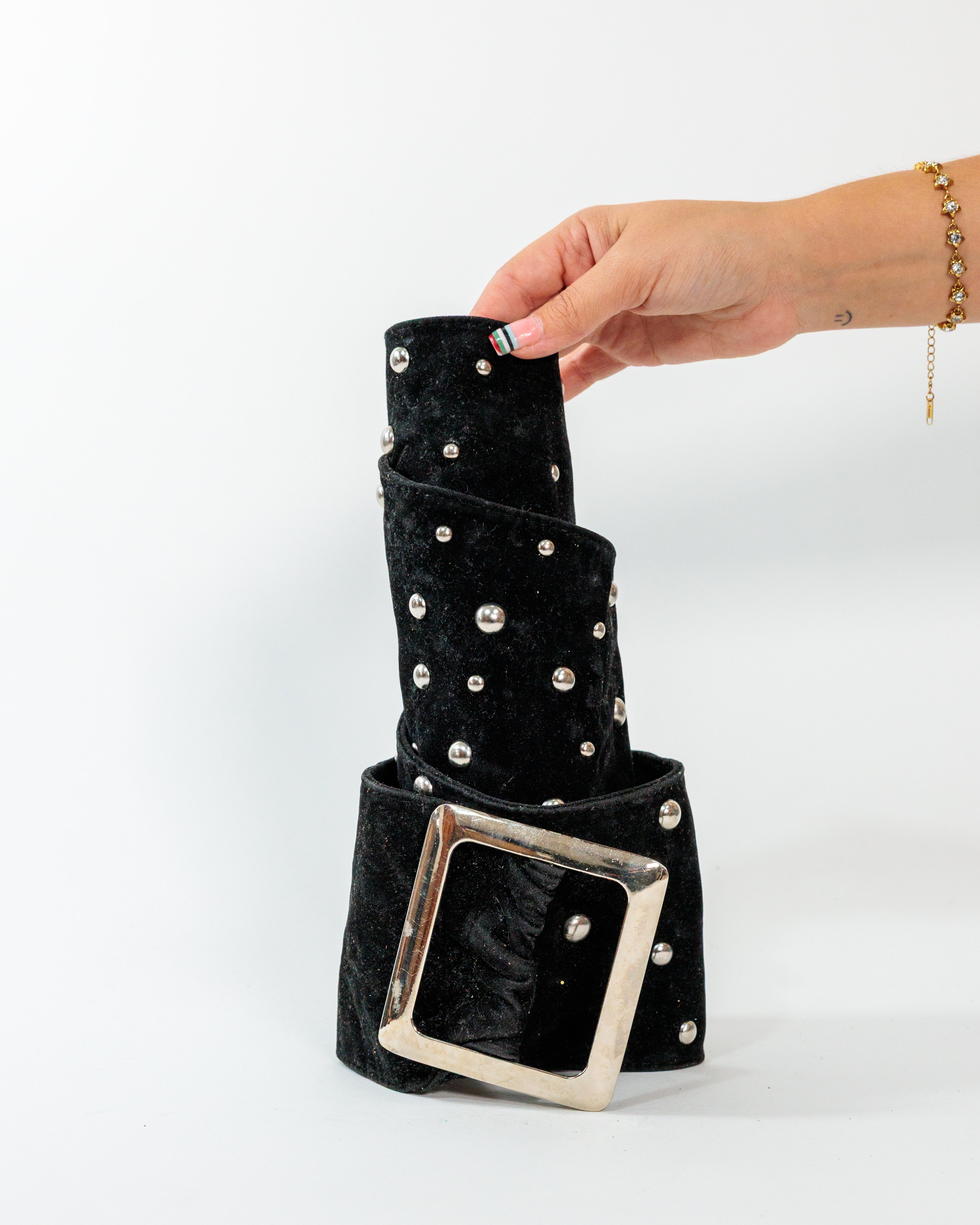 Black Velvet Studded Wide Belt