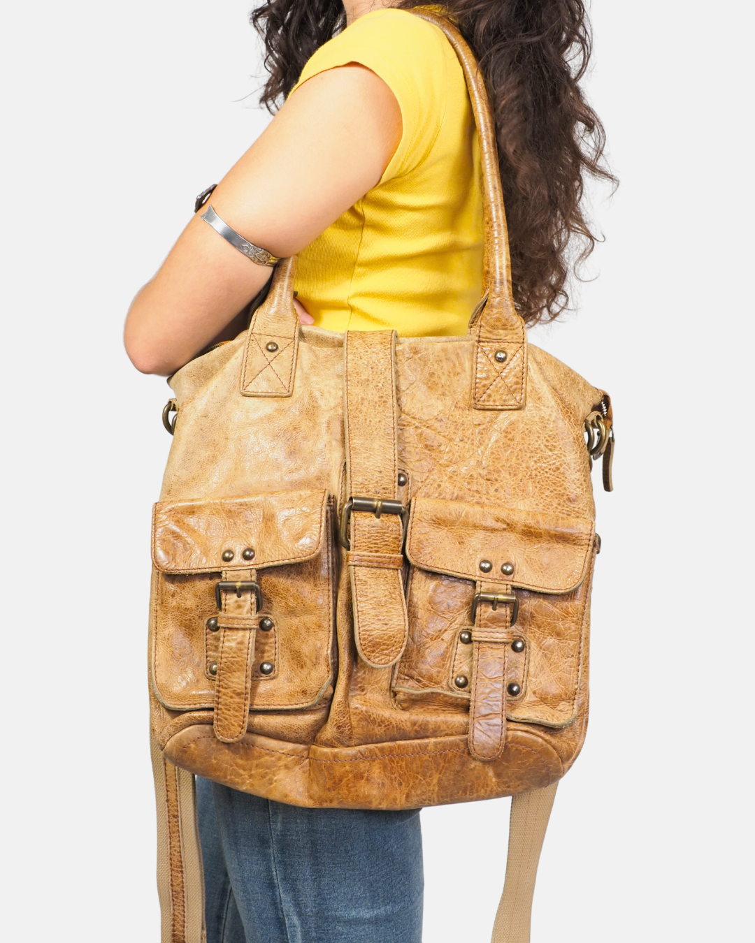 LandLeder Vintage Brown Distressed Leather Utility Bag