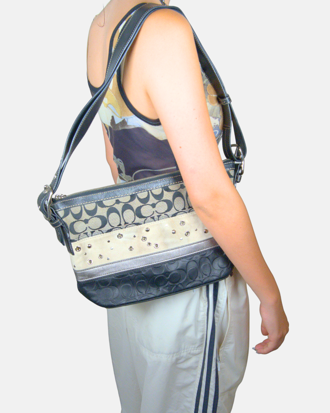 Coach Signature Pierced Stripe East-West Duffle Bag
