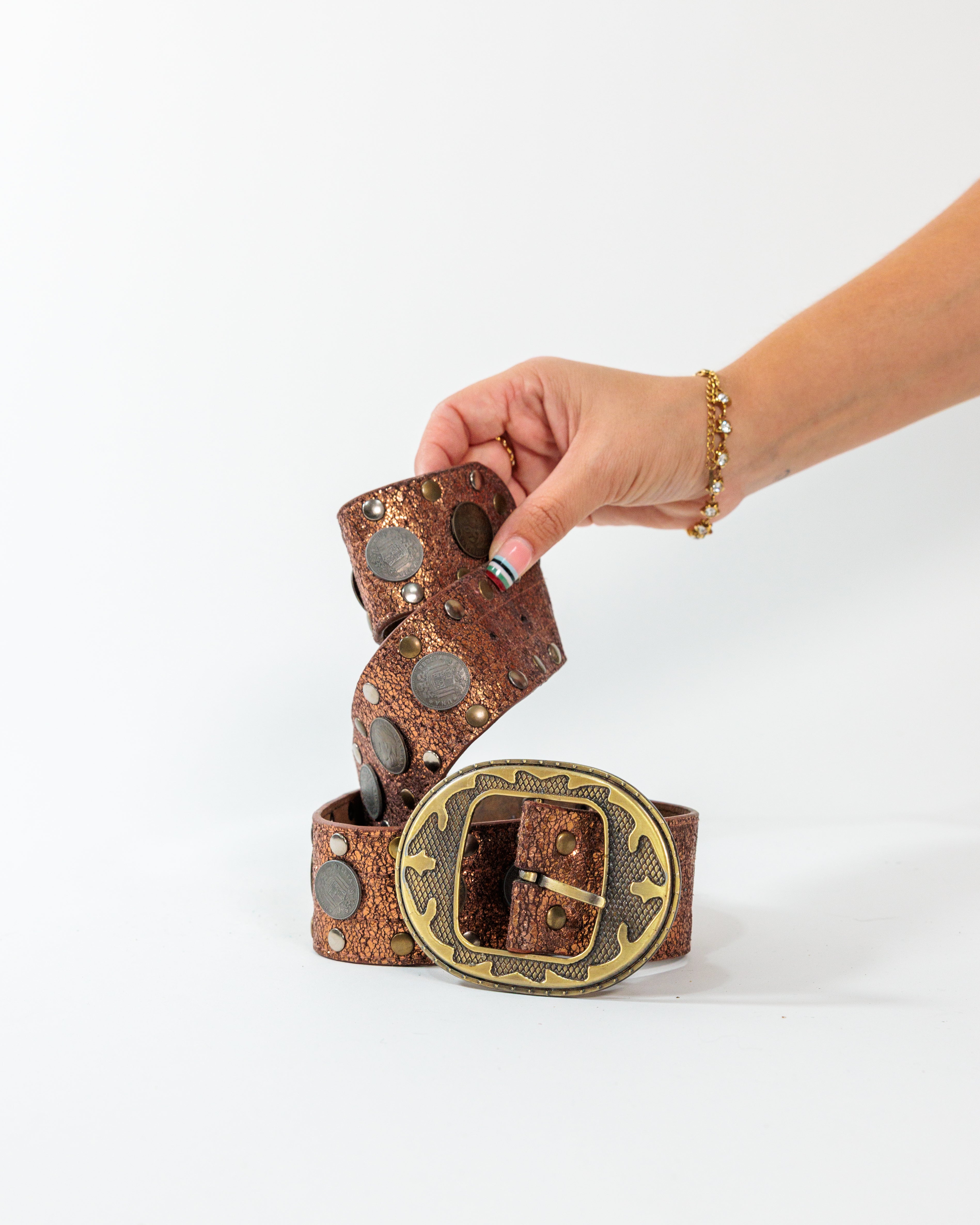 Brown Coin Studded Western Belt