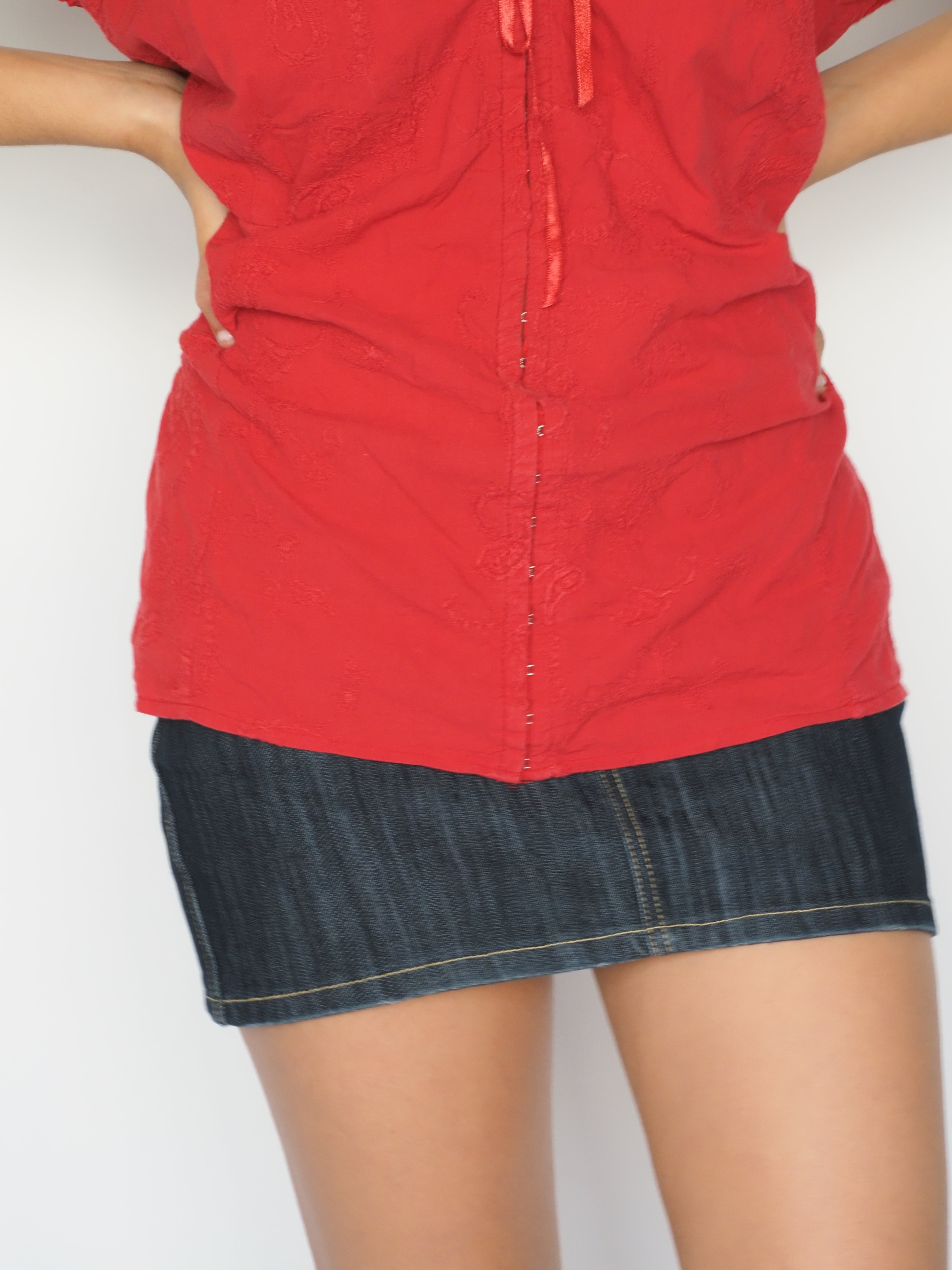Essence Red Off-Shoulder Peasant Blouse