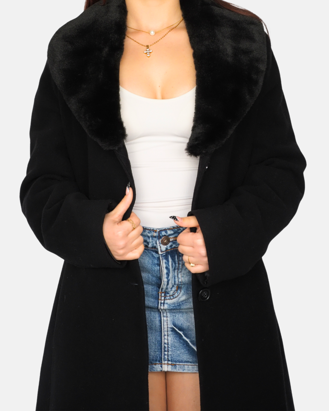 Luxury Black Wool & Cashmere Blend Long Coat