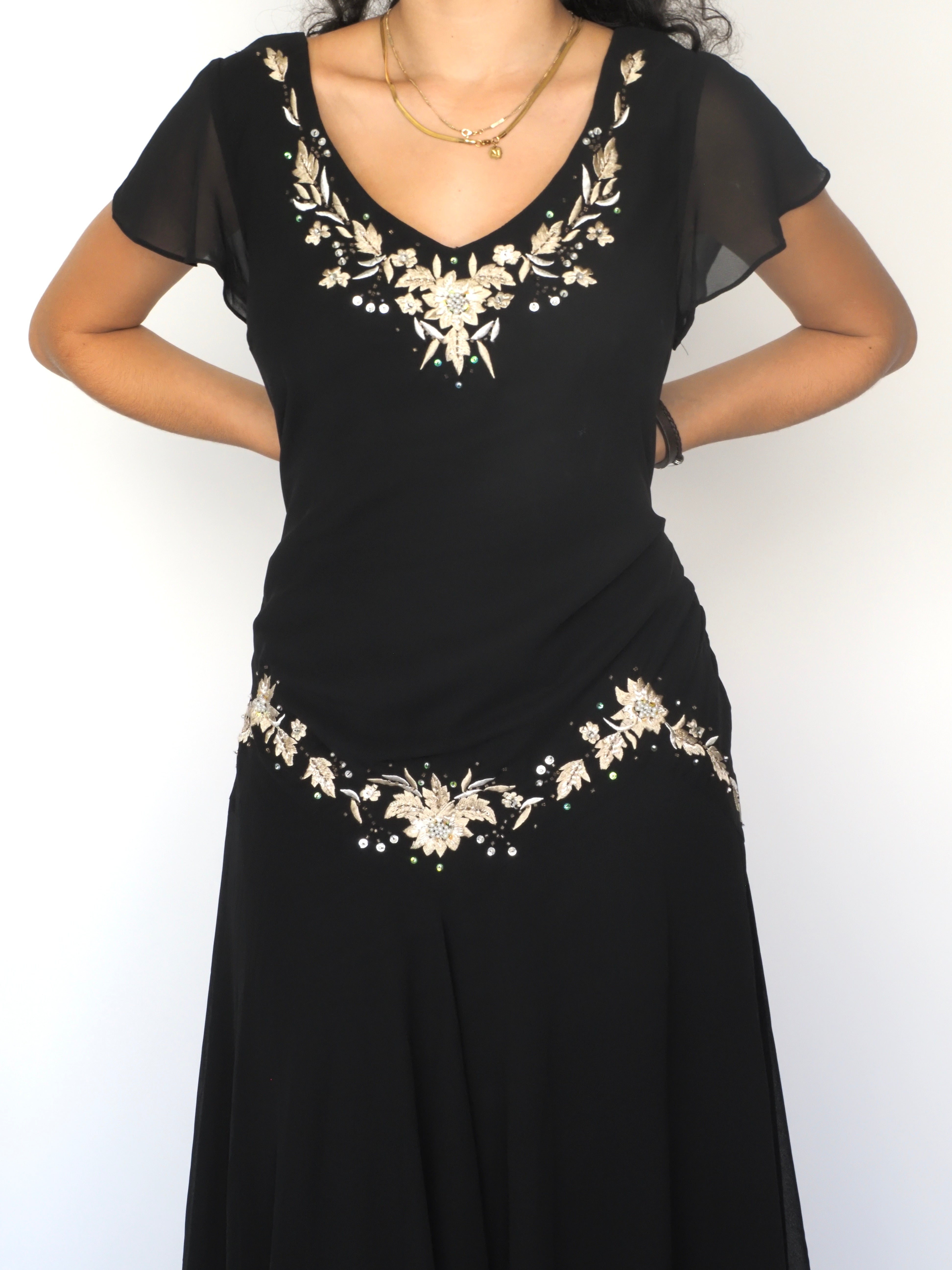 Black Embellished Two-Piece Chiffon Set – SL Fashions