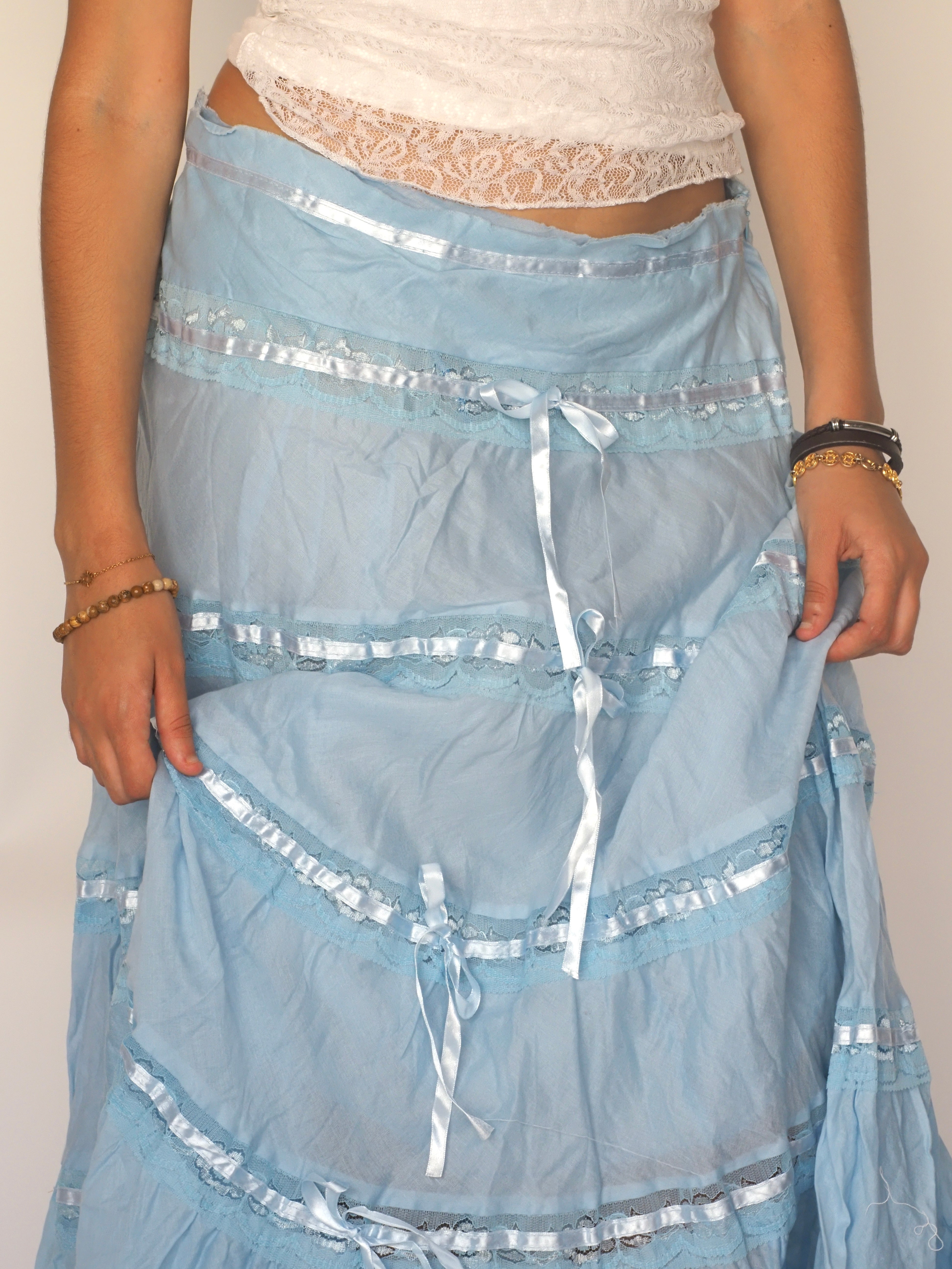 Baby Blue Ribbon-Laced Boho Maxi Skirt – Park Universal