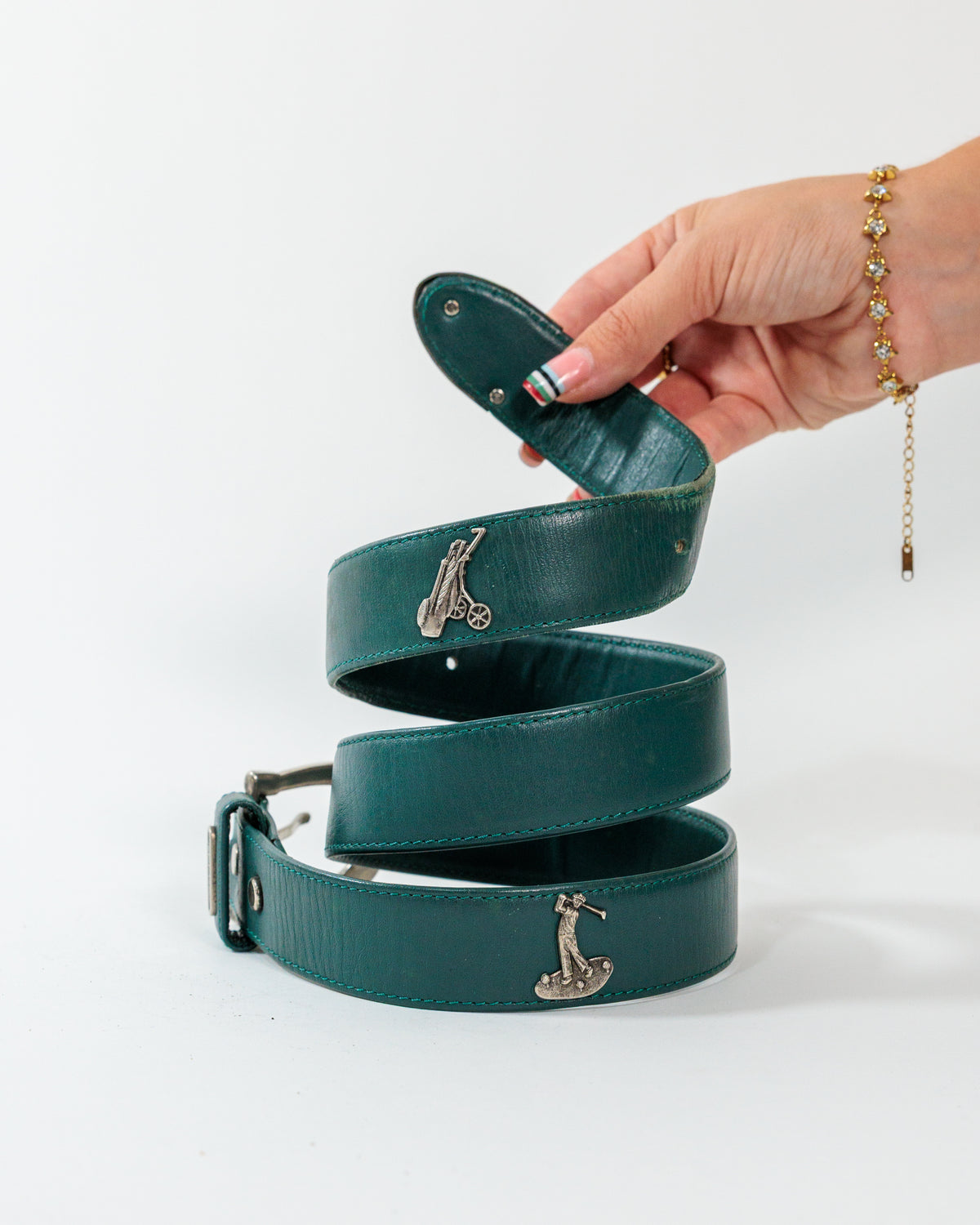 Teal Green Leather Logo Belt - Diesel