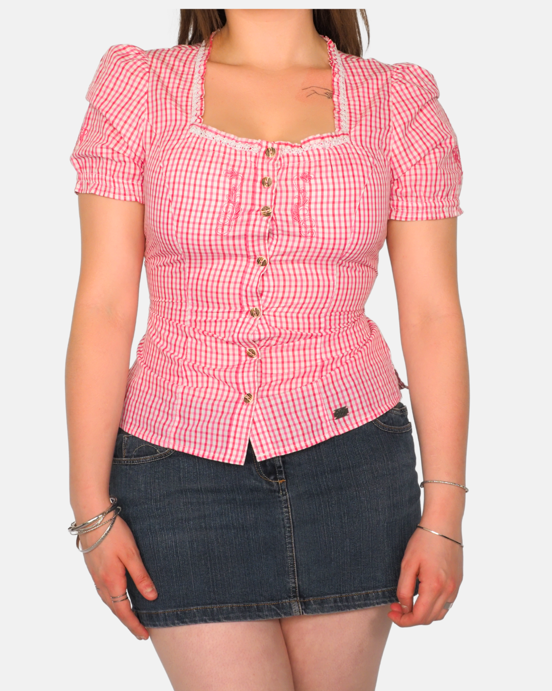 Feverlaune Red Gingham Puff Sleeve Corset Top