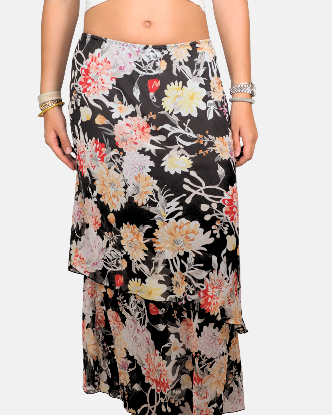 Black Floral Layered Maxi Skirt - Bexley