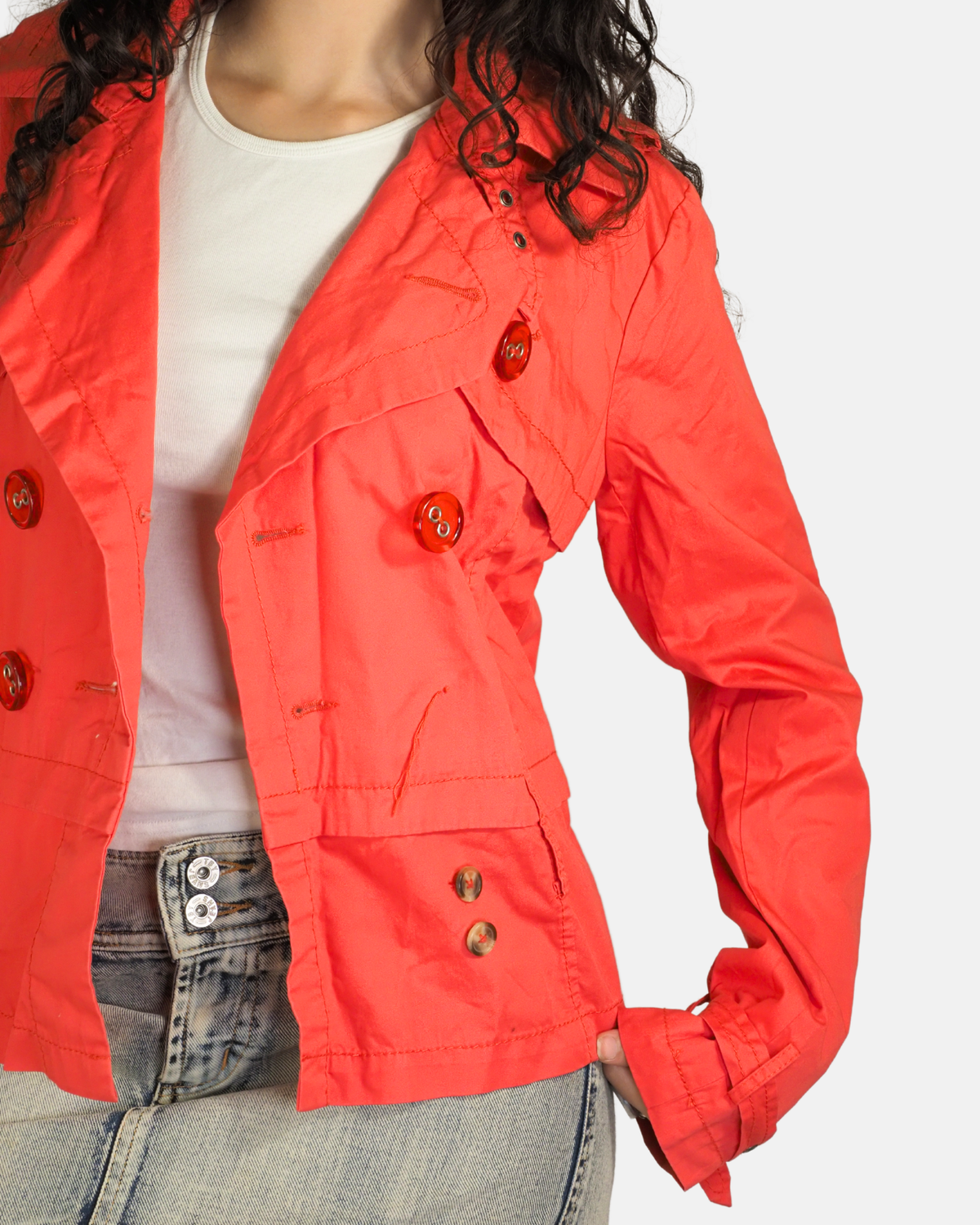 Coral Red Cropped Trench Jacket - Review