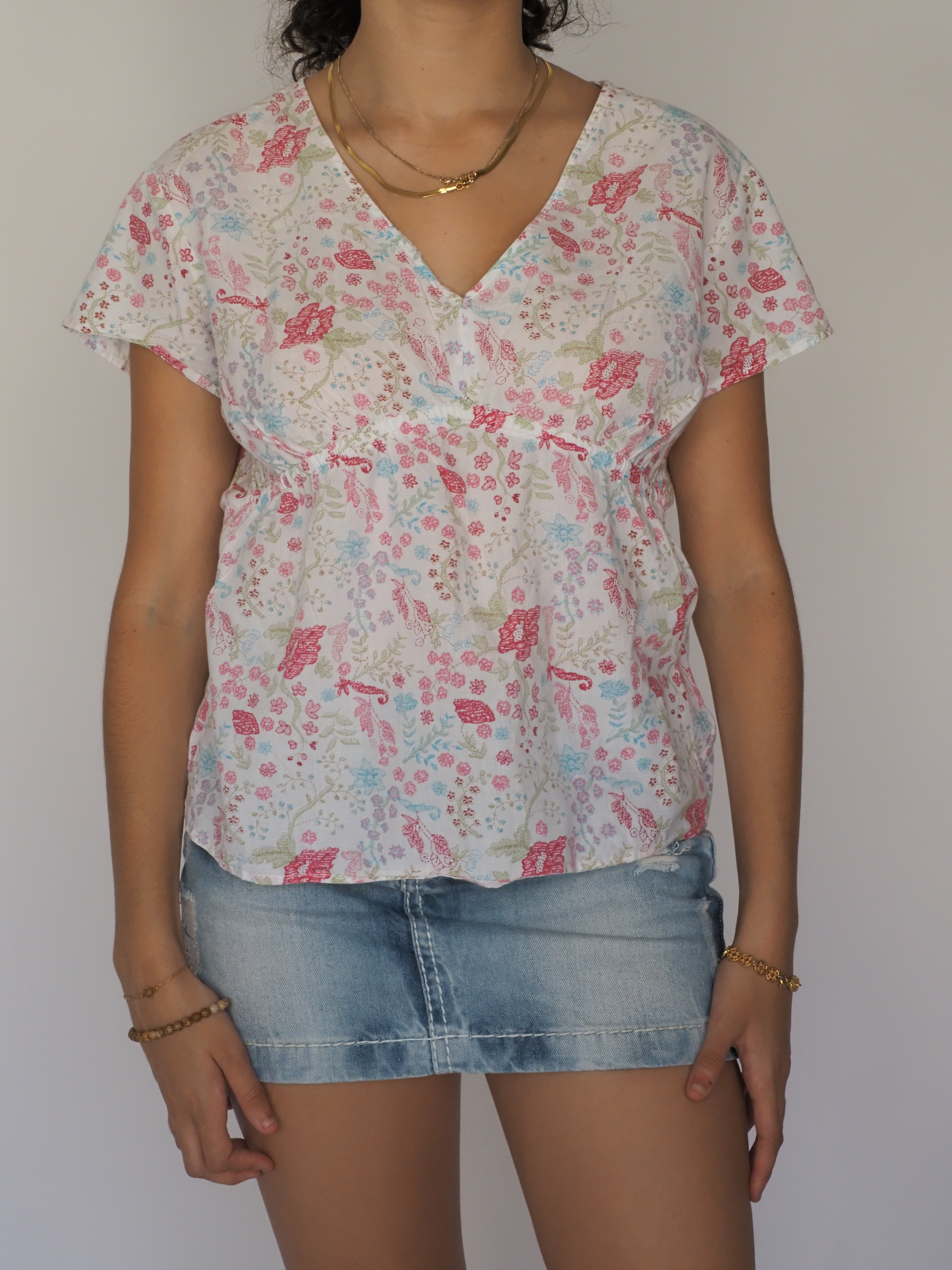 Vintage Floral Empire-Waist Cotton Top – Boule
