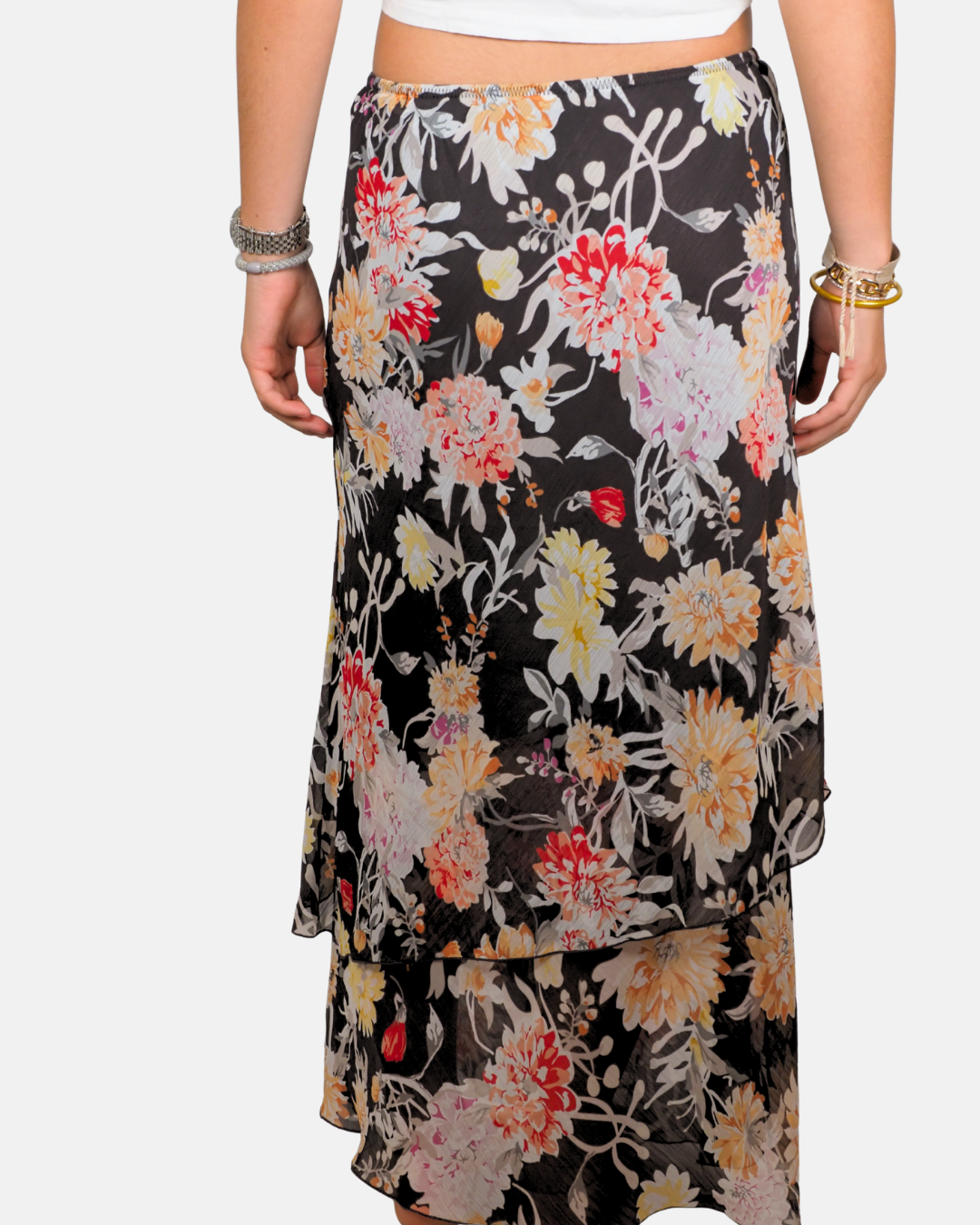 Black Floral Layered Maxi Skirt - Bexley