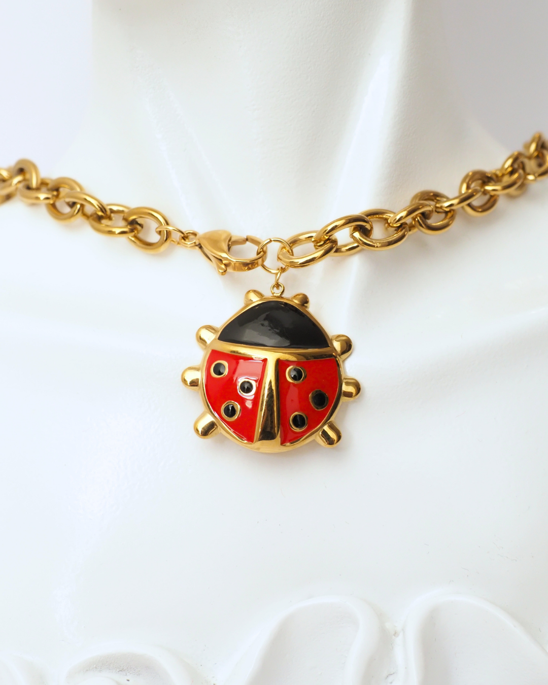 Chunky LadyBug Pendant Necklace
