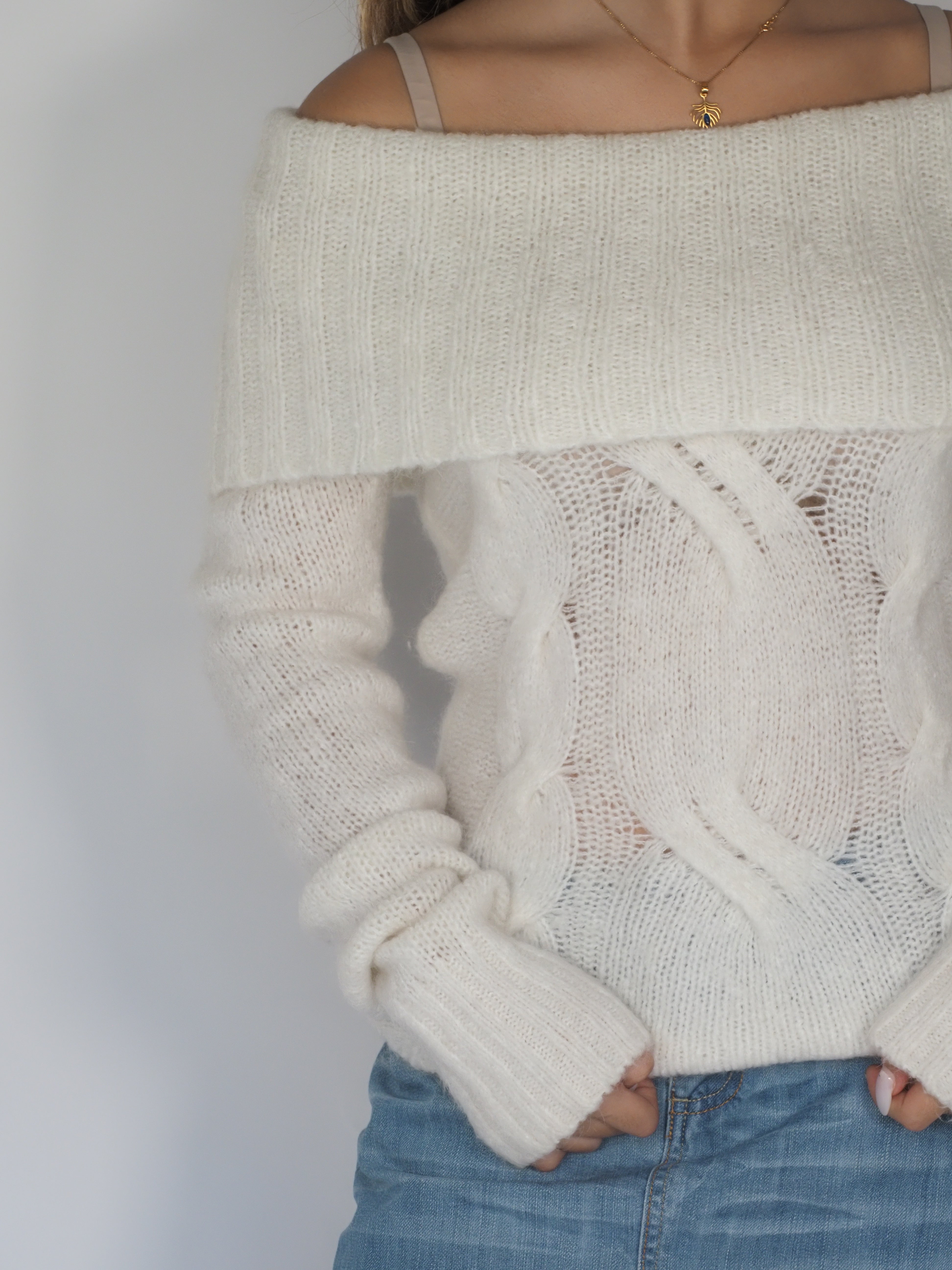 Off-Shoulder Cable Knit Sweater – Sandro Ferrone