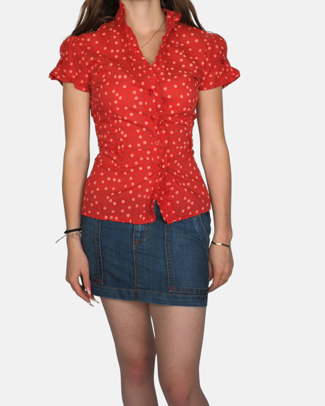 Red Polka Dot Blouse Top
