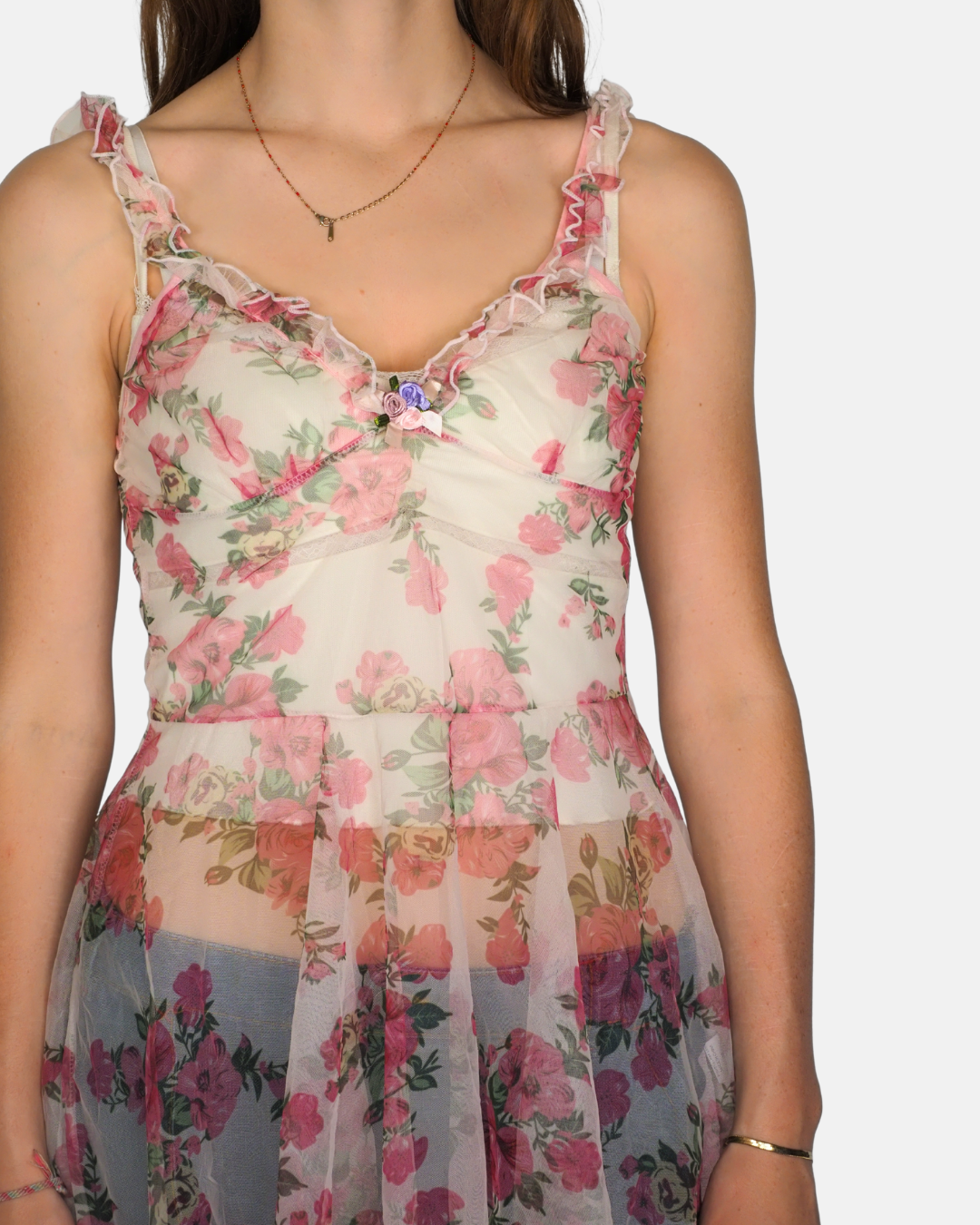 Romantic Floral Mesh Babydoll Dress