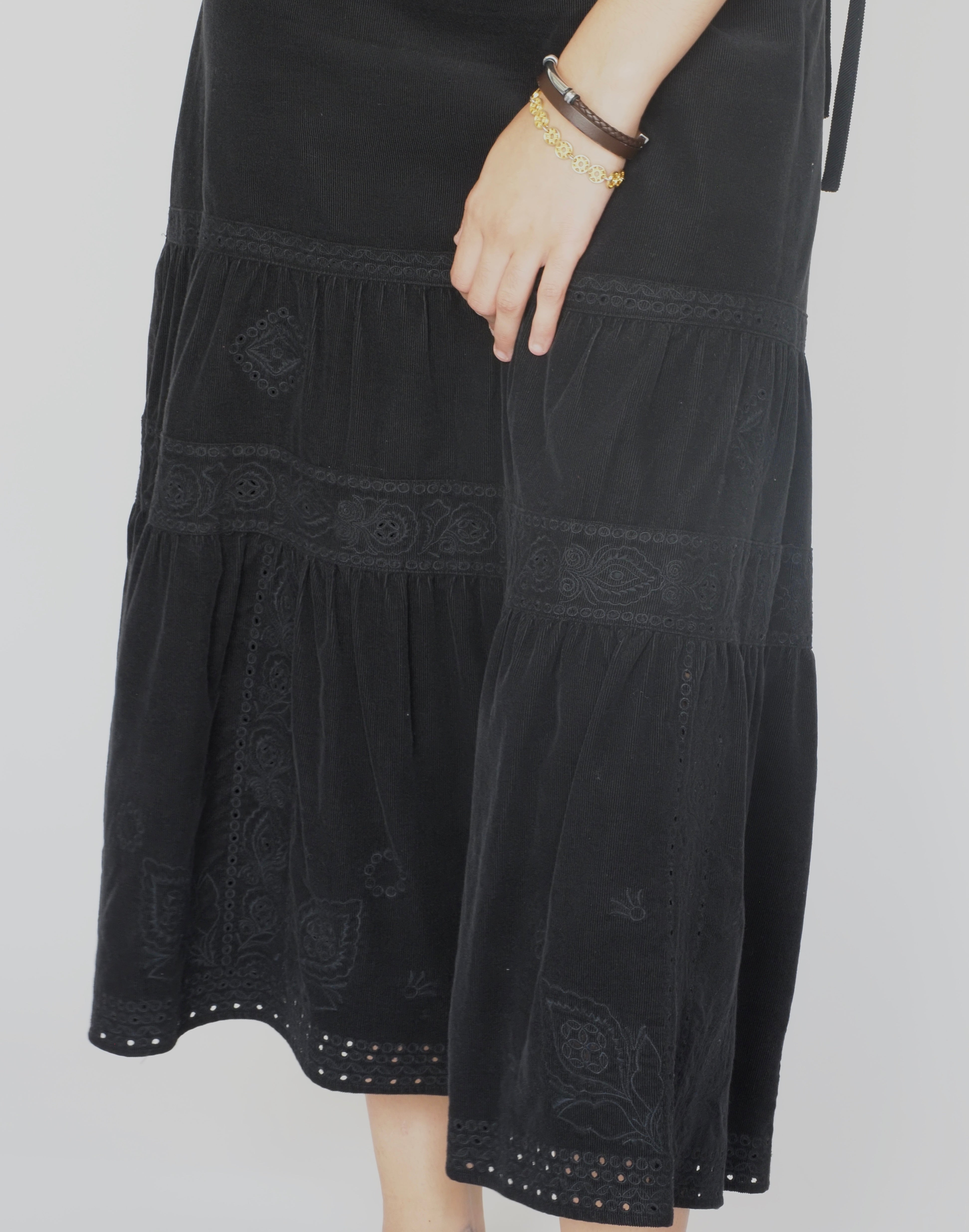 Tiered Black Embroidered Wrap Skirt