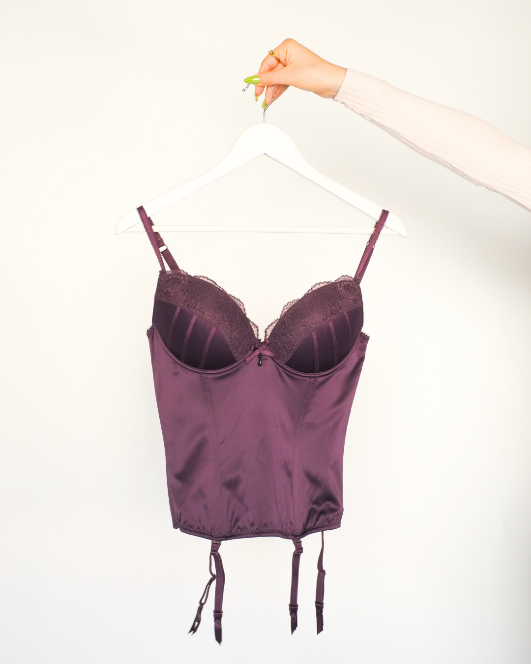 Y2K SiSi Intimate Plum Satin Corset Basque with Garter Straps