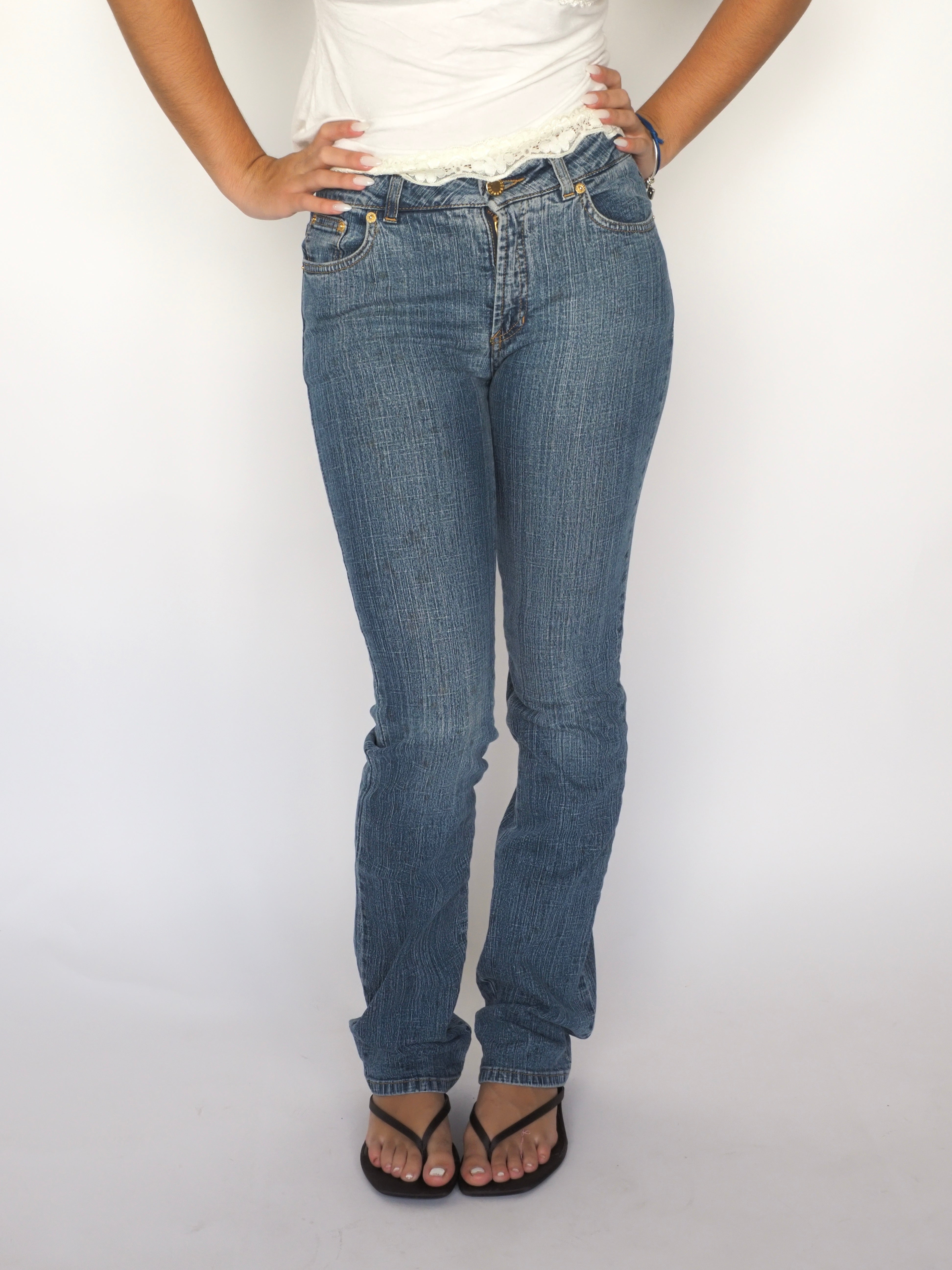 Roccobarocco Mid-Rise Slim Straight Jeans in Classic Blue Wash