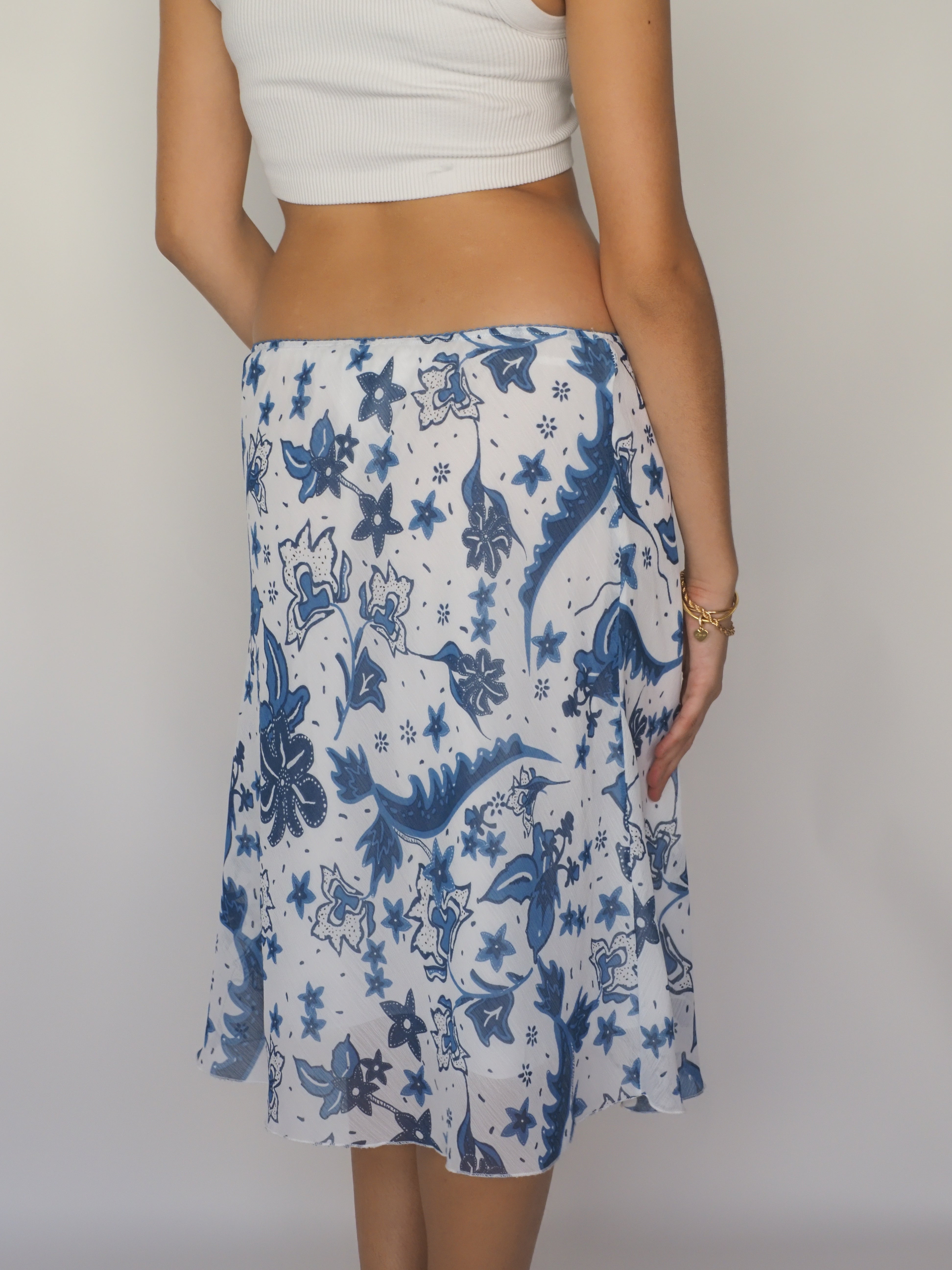 Blue & White Tropical Floral A-Line Skirt – Blue Motion